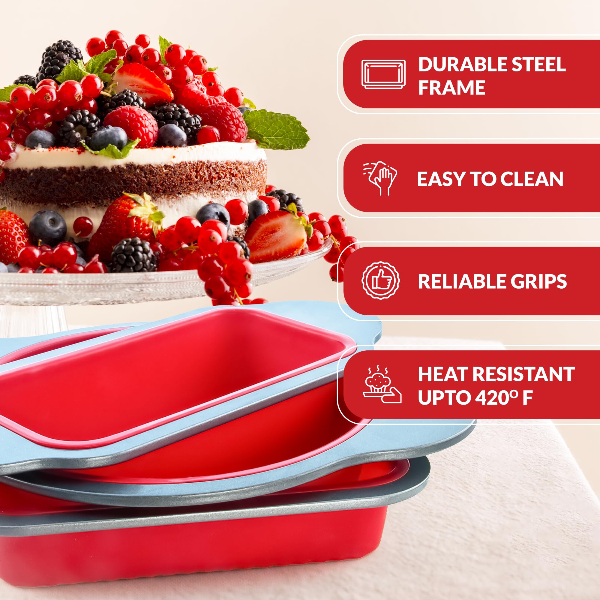 Boxiki Kitchen Silicone Baking Pans Set. 3 Pcs Professional Silicone Non-Stick Baking Cake Pans Set Includes Silicone Round Cake