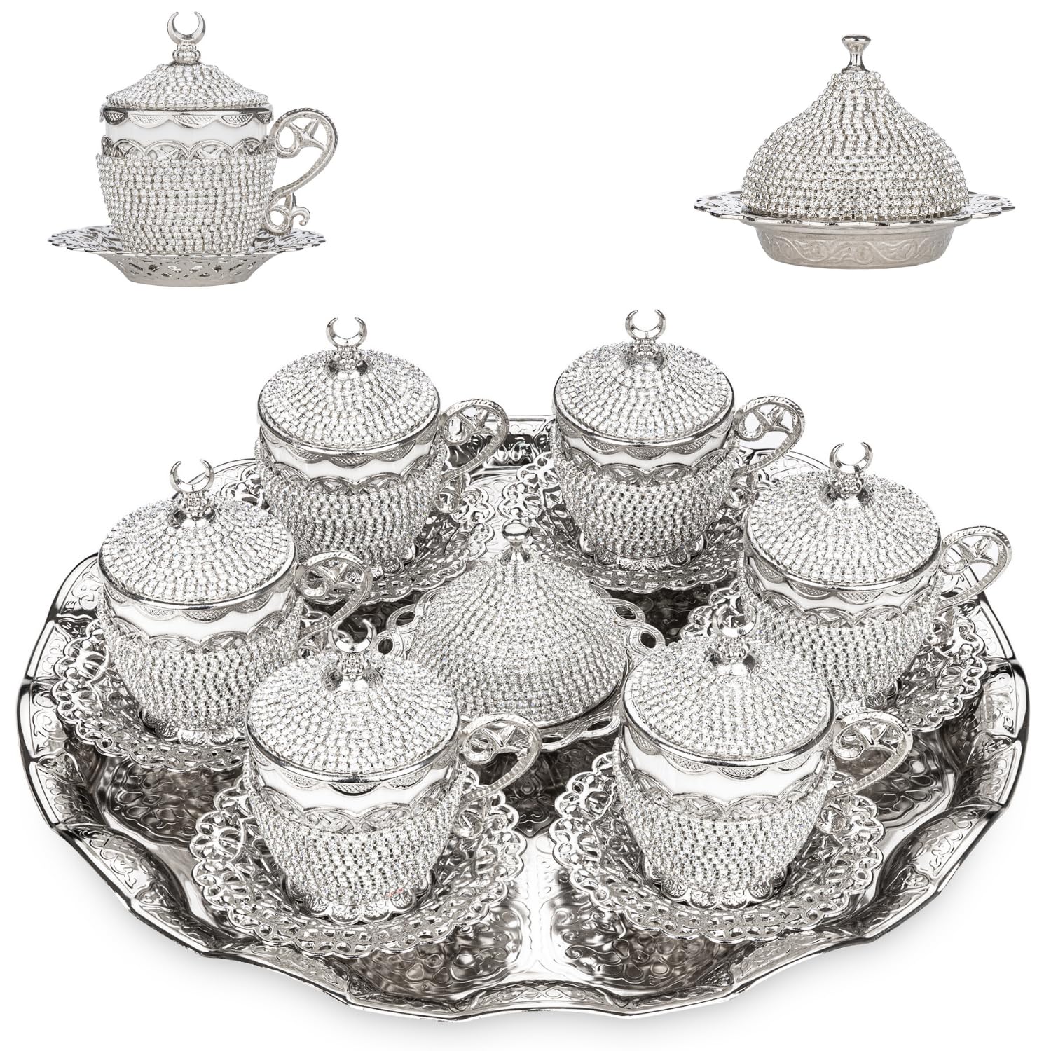 Alisveristime 27 Pc Ottoman Turkish Greek Arabic Coffee Espresso Serving Cup Saucer Crystal Set (Gelincik) - Handcrafted Traditi