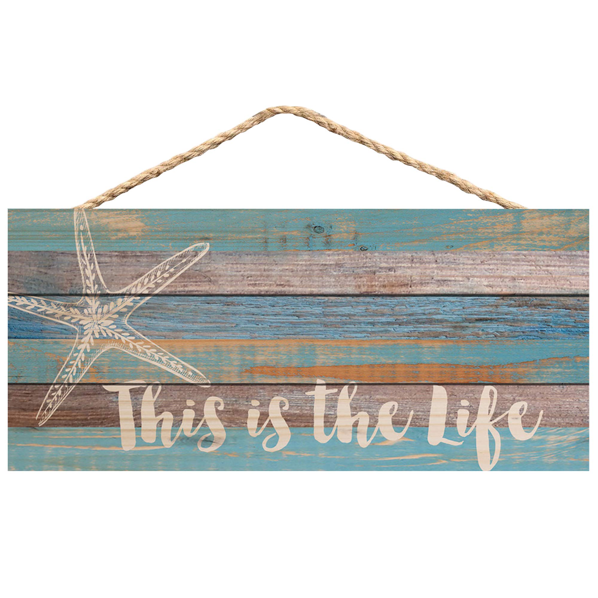 This is the Life Starfish Blue Distressed 10 x 4.5 Wood Wall Hanging Plaque Sign