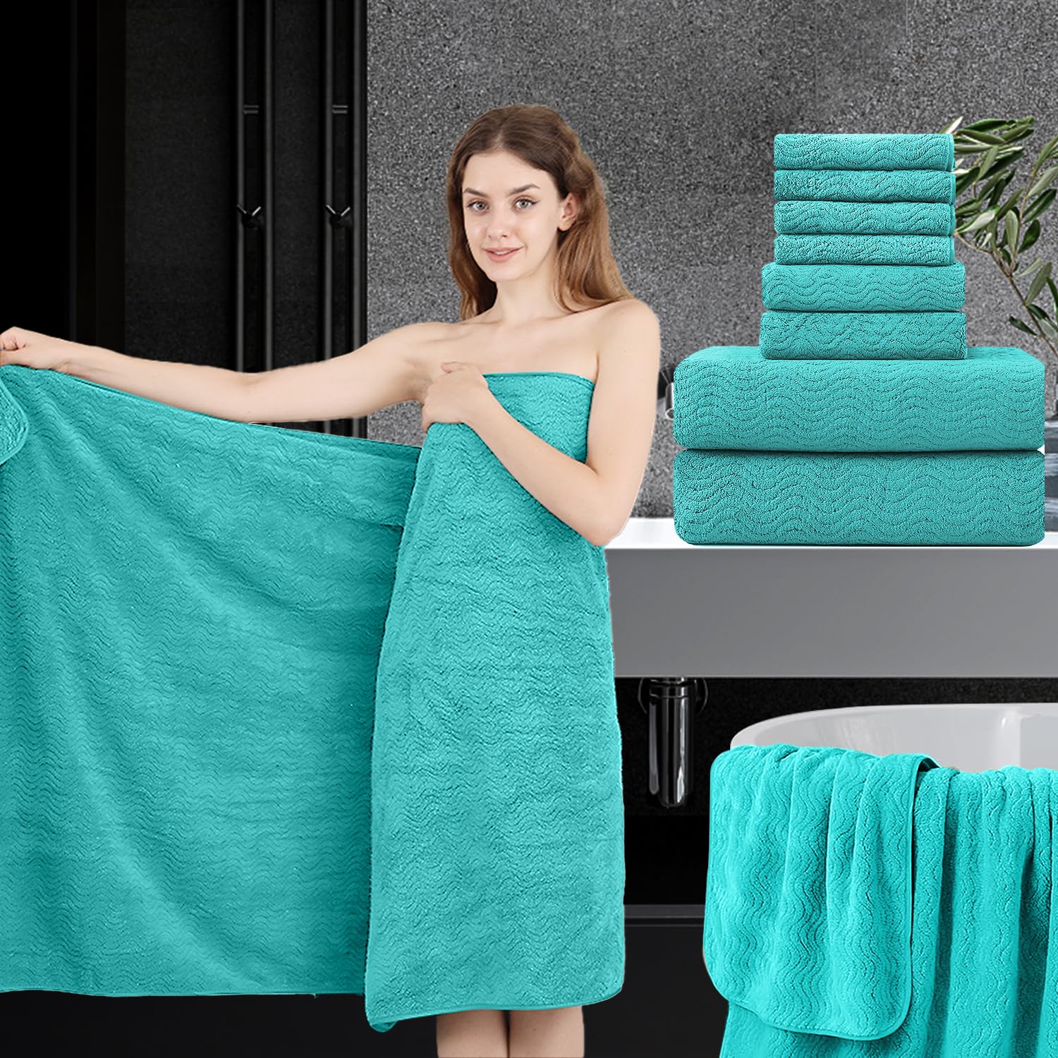 8 Piece Bathroom Towel Set |2 Jumbo Oversized Bath Sheet,2 Hand Towels,4 Washcloths| Extra Large Bath Sheet Soft Towel Set For B