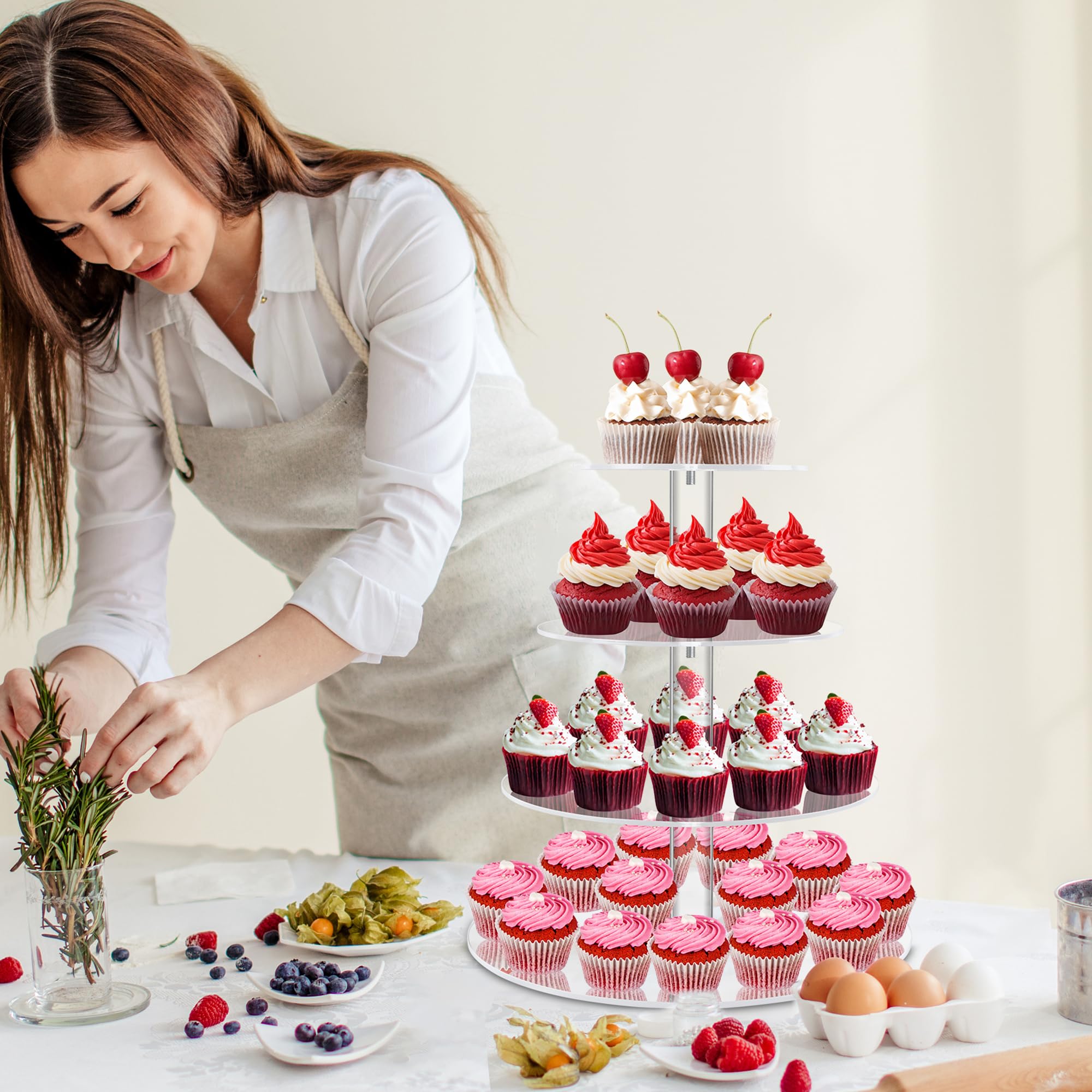 Yestbuy 4 Tier Round Acrylic Cupcake Stand With Base, Premium Cupcake Holder, Acrylic Cupcake Tower Display Cady Bar Party D  Co