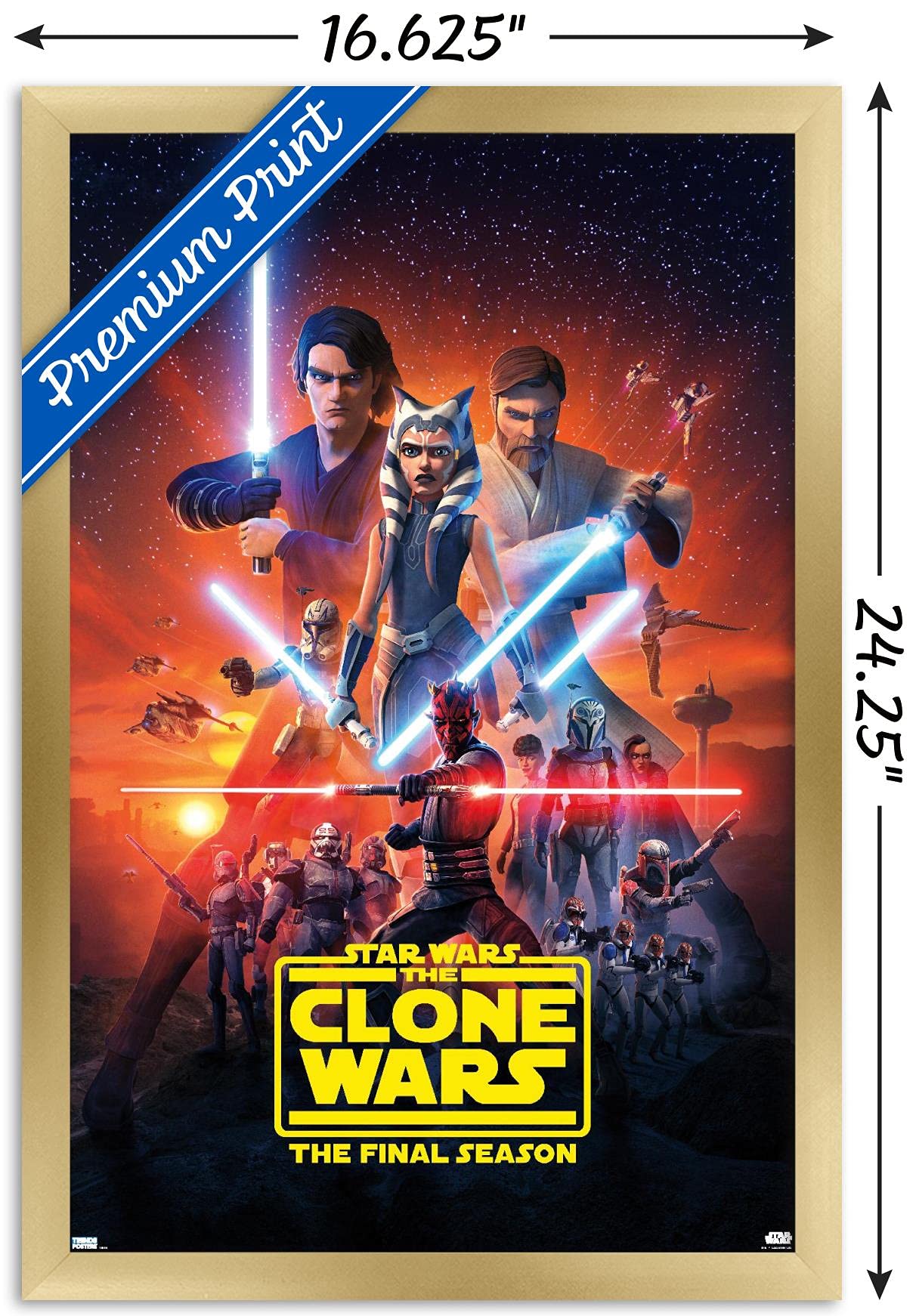 Trends International Star Wars: The Clone Wars - Season 7 Key Art Wall Poster, 14.725'' X 22.375'', Gold Framed Version