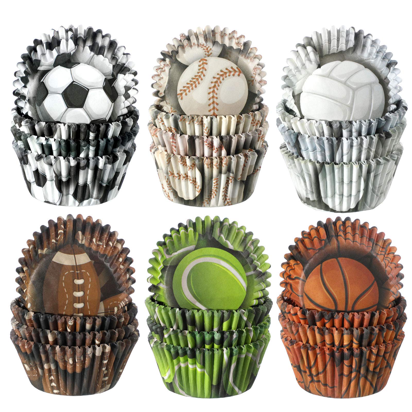 600 Pieces Sports Theme Party Cupcake Liners Basketball Football Volleyball Baseball Rugby Tennis Baking Cups Cupcake Wrappers M