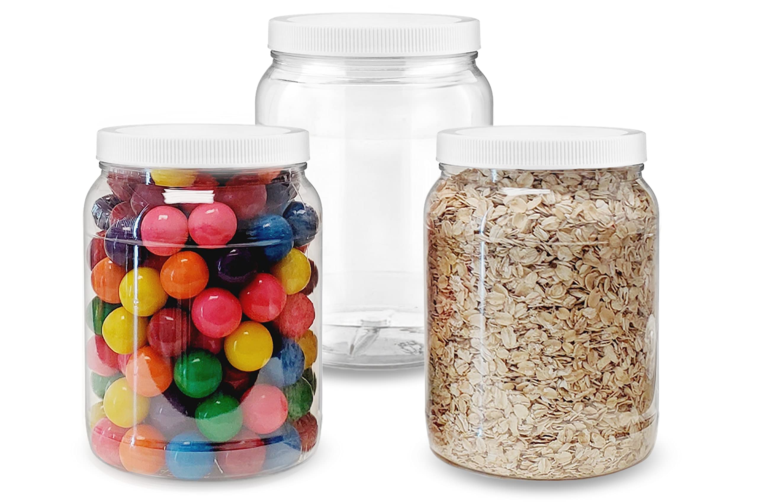 Ljdeals 1/2 Gallon 64 Oz Clear Plastic Jars With Lids, Large Jars, Wide Mouth Storage Containers, Pack Of 3, Bpa Free, Food Safe