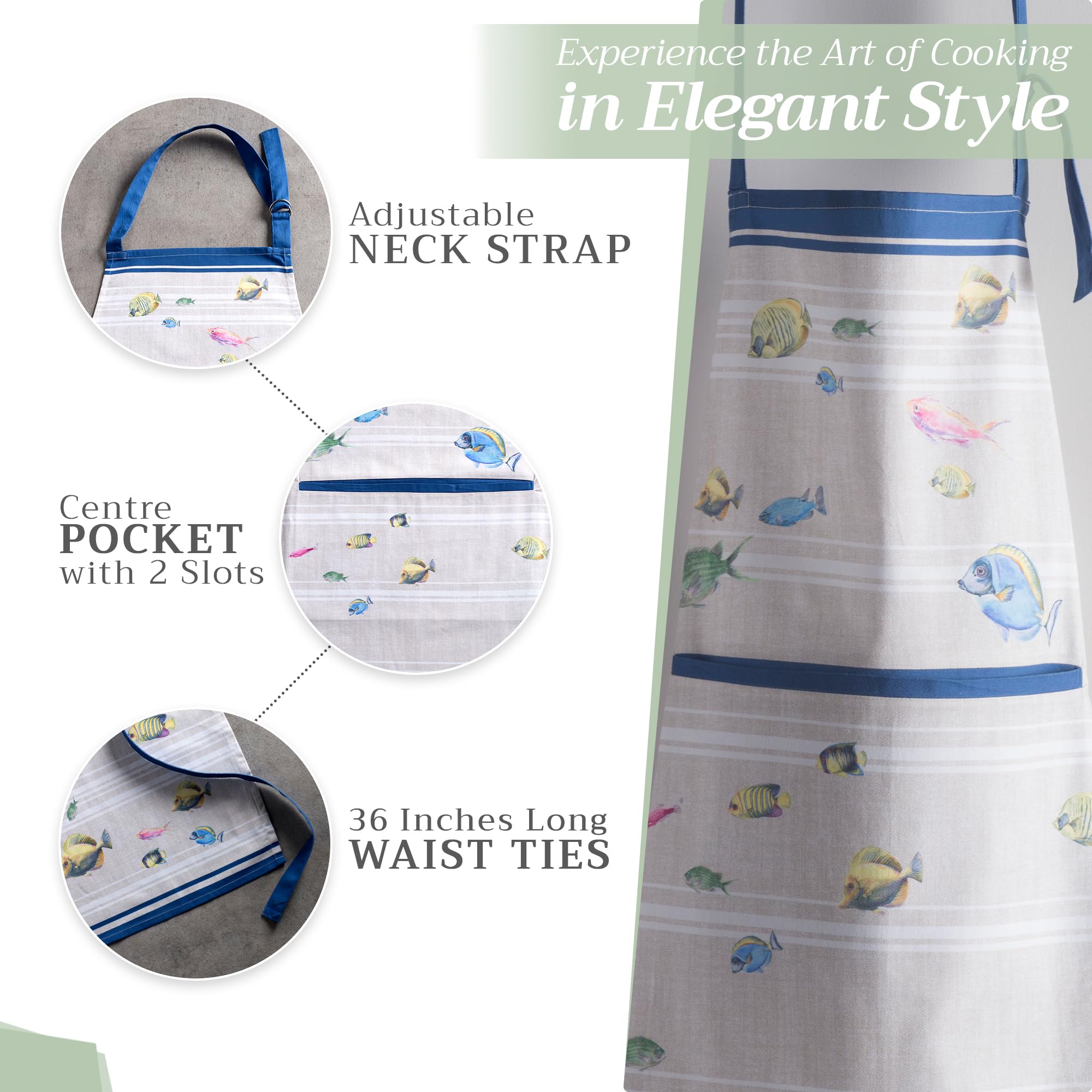 Maison D Hermine Apron 100% Cotton 2750 Inch X 3150 Inch 1 Piece Adjustable Neck Strap Cloth Apron With Center Pocket & Long Tie