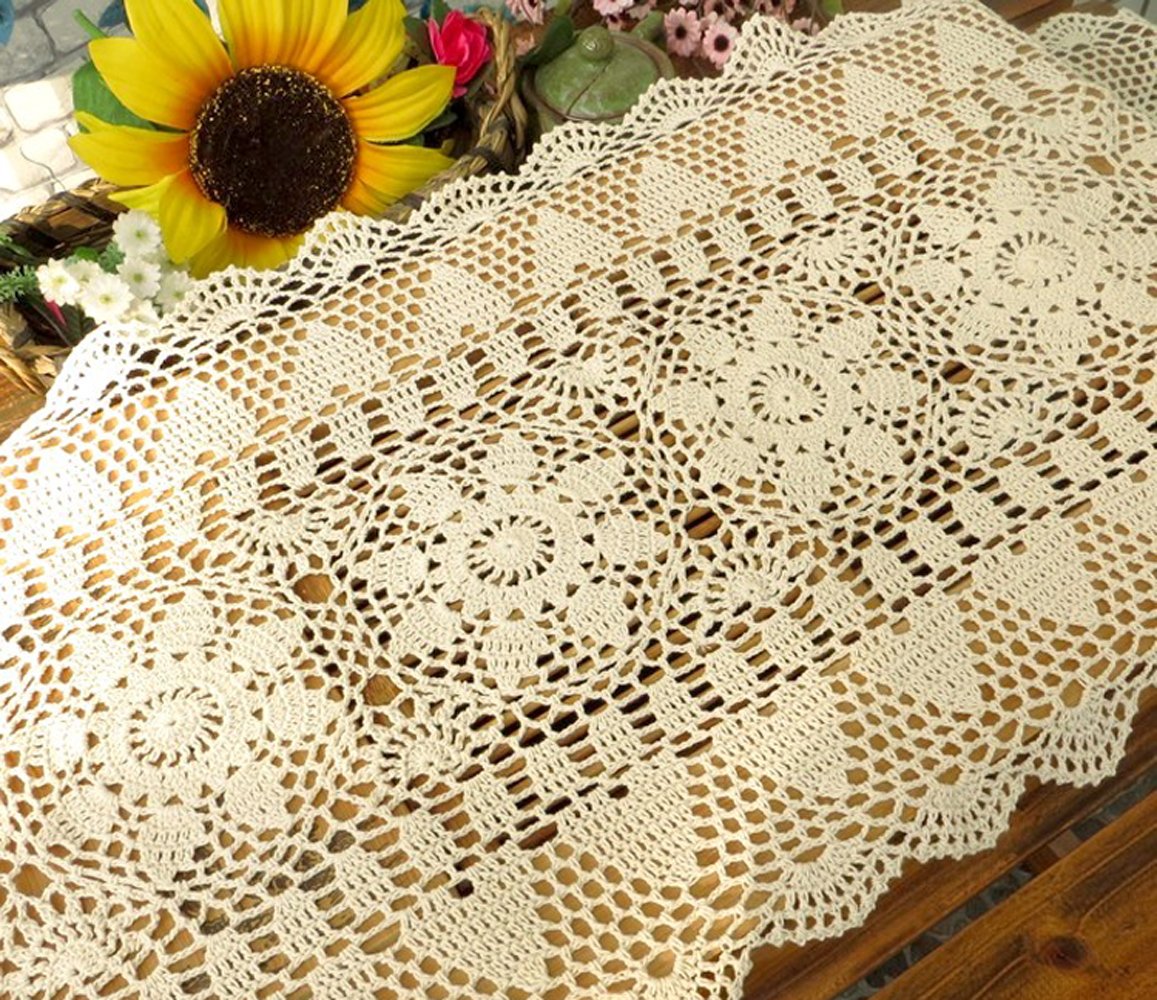 Laivigo Handmade Crochet Lace Table Cloth Doilies Doily,Rectangle,16 X 35 Inch,Beige
