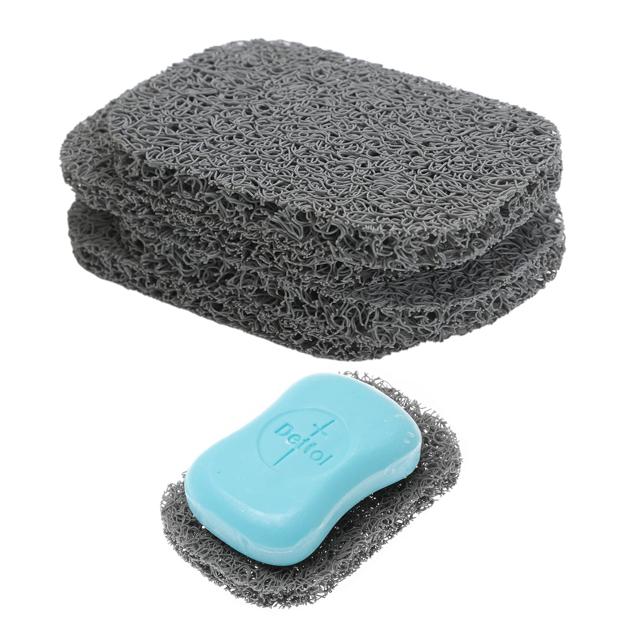 Snowkingdom 4 Pack Gray Soap Saver Draining Lift Pad 2.9'' X 4.5'' Pvc Non-Bpa Non-Slip Durable