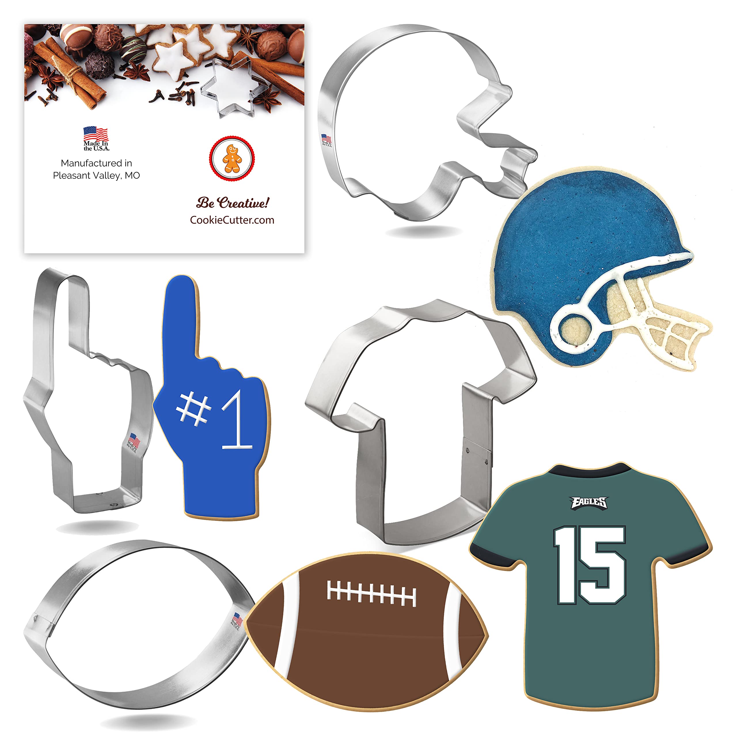 Football Cookie Cutter Set 4 Pc - Foose Cookie Cutters - Usa Tin Plated Steel