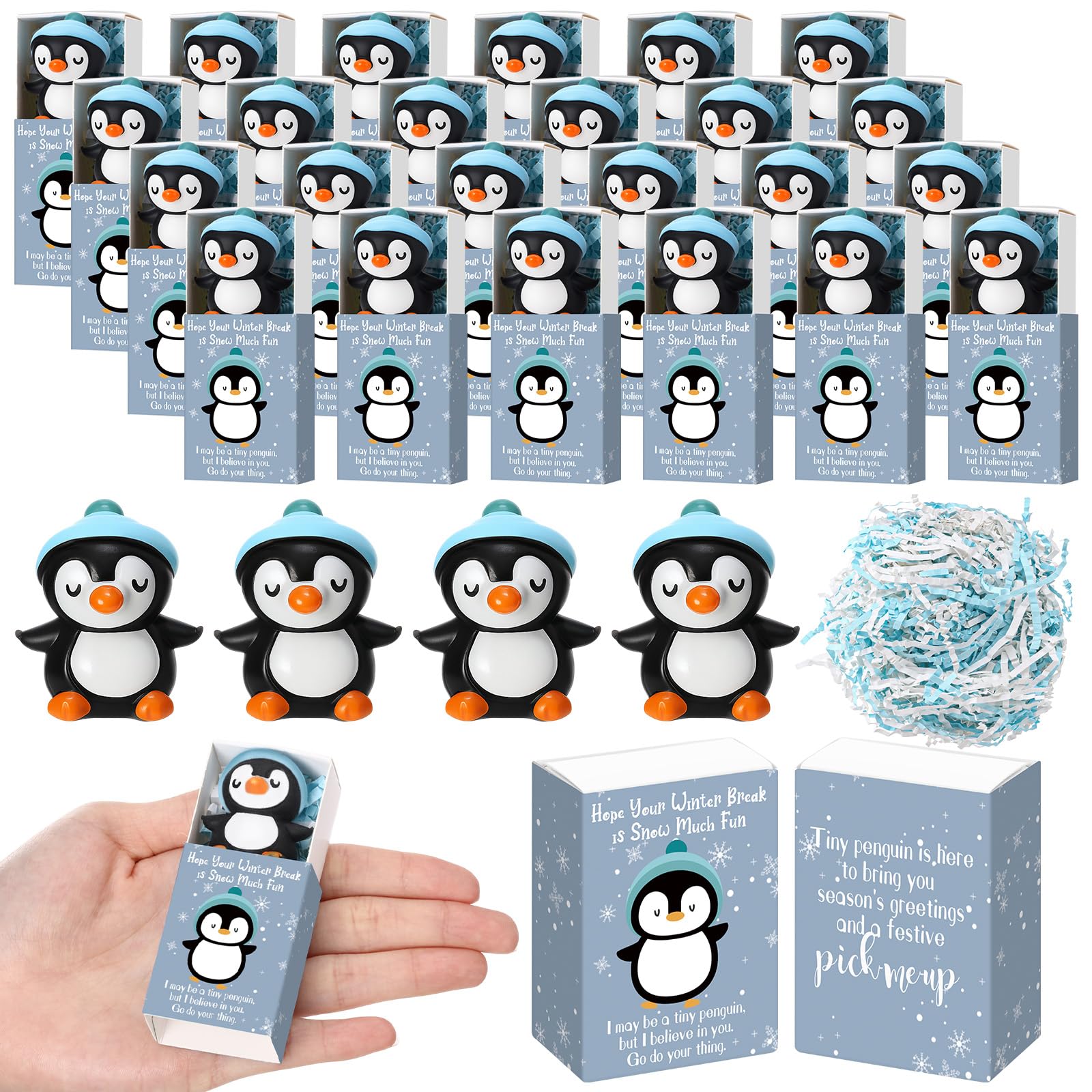 Wettarn 36 Sets Winter Break Gifts Penguin Stress Balls with Support Gift Boxes Bulk Holiday Party Favors for Students Teachers 