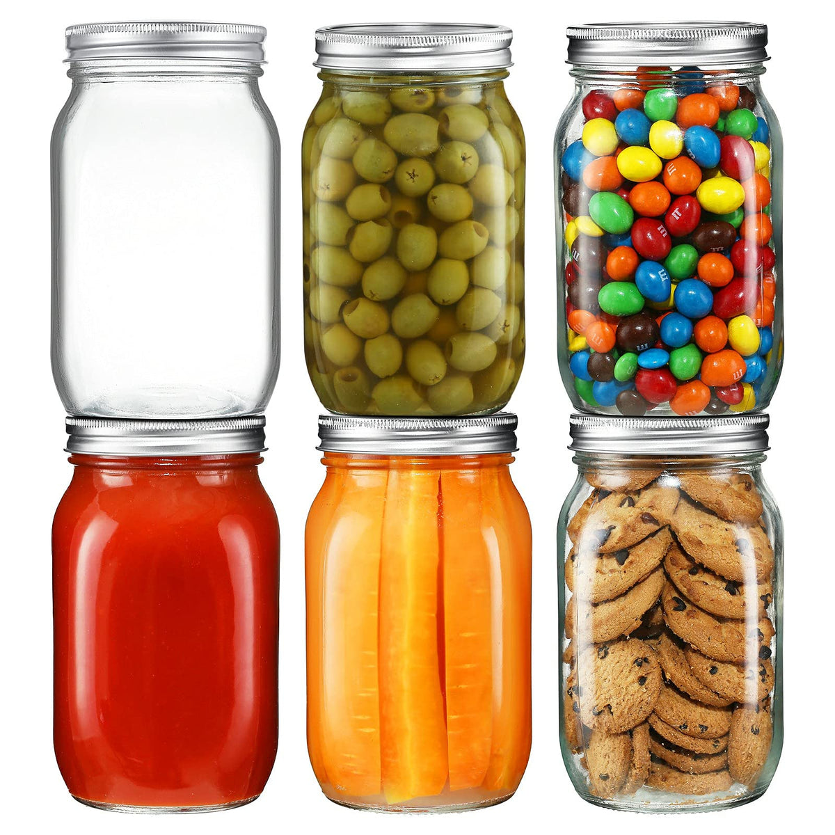 Yeboda 6 Pack Wide Mouth Mason Jars 32Oz Glass Canning Jars With Airtight Lids And Bands For Preserving, Jam, Honey, Jelly, Wedd