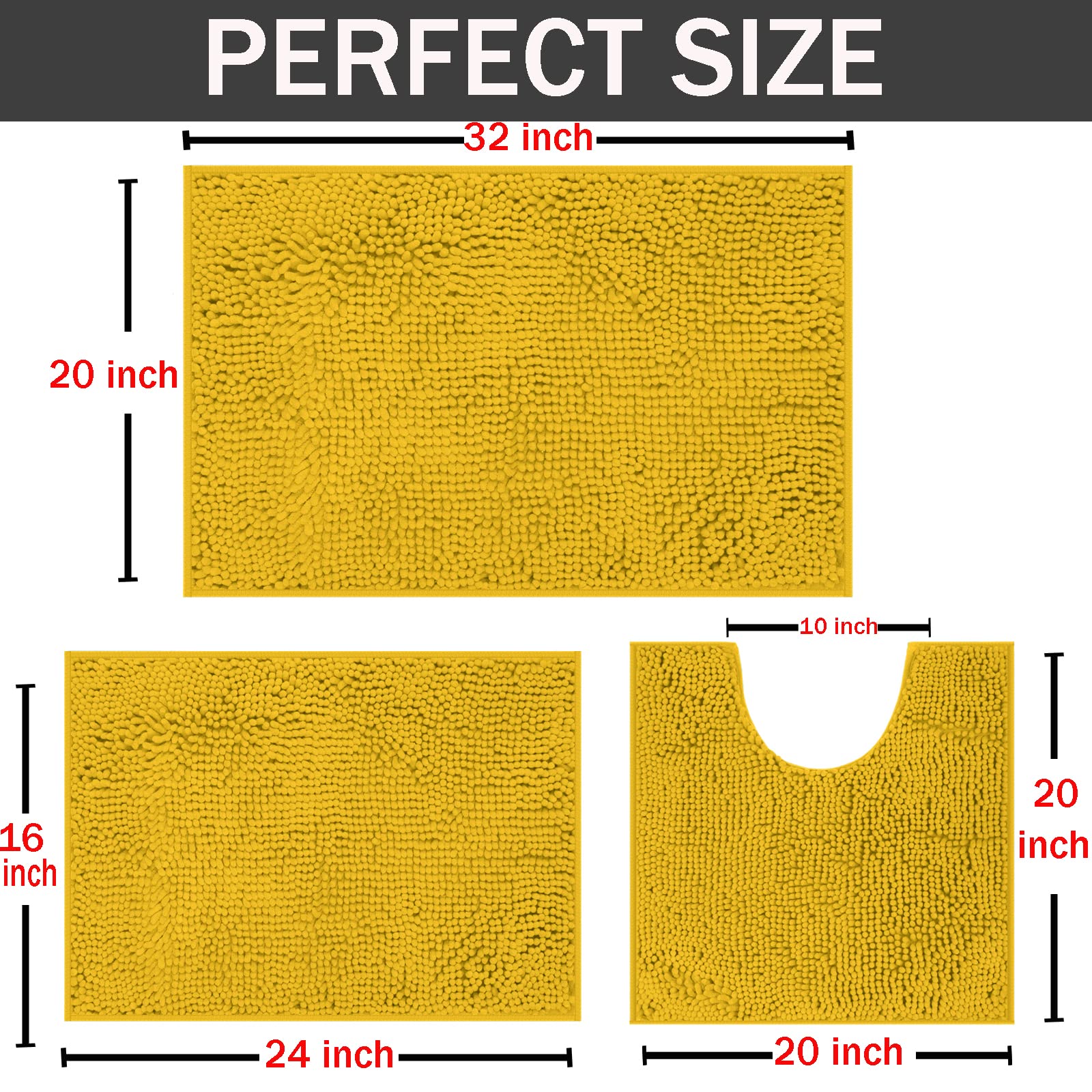 Yellow Bathroom Rug Bathroom Set  Cute Bathroom Rugs  Chenille Bath Rug Sets 3 Piece  Ultra Soft Non-Slip Bath Rug  and Absorbent Bathroom Rug Set  Easy Clean  Plush Bath Mat for Bathroom  Tub  Shower
