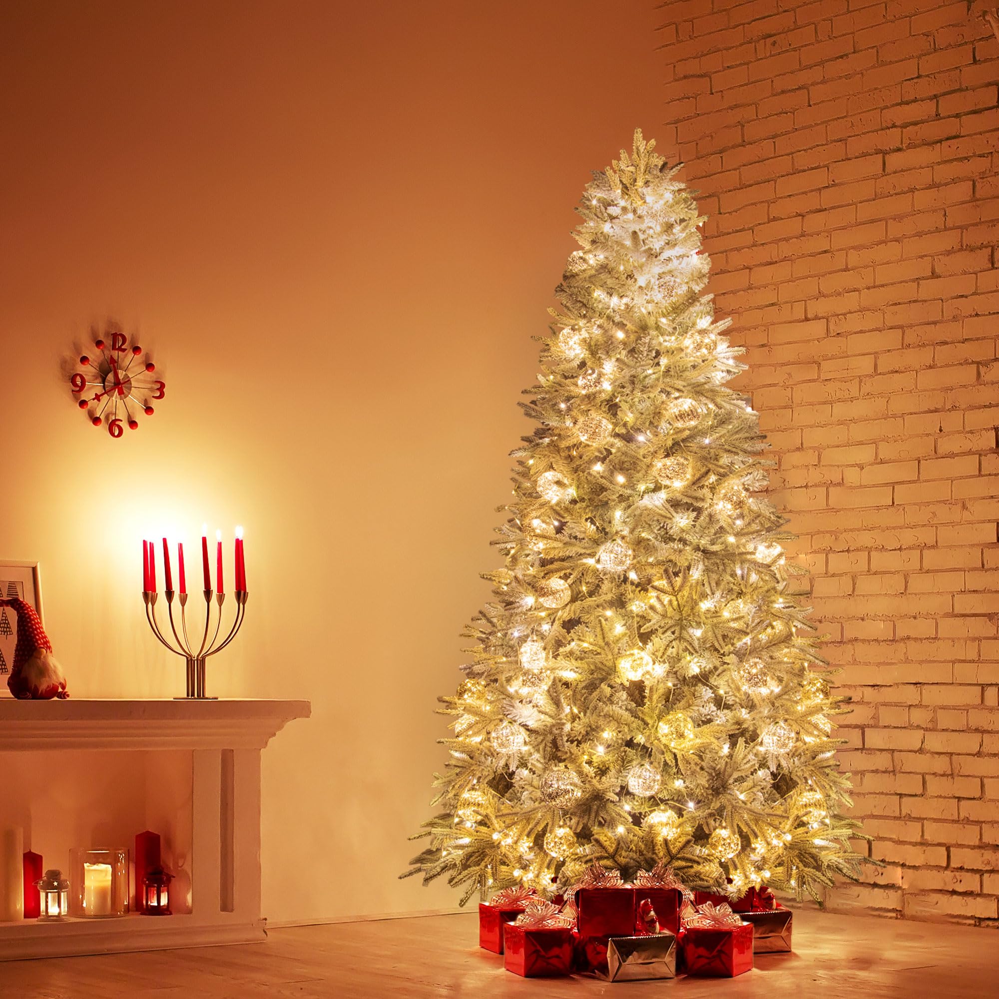 KI Store Flocked Blue Christmas Tree 6ft Artificial Xmas Tree with Flocking Blue Snow Unlit for Patriotic Decor Memorial Day Ind