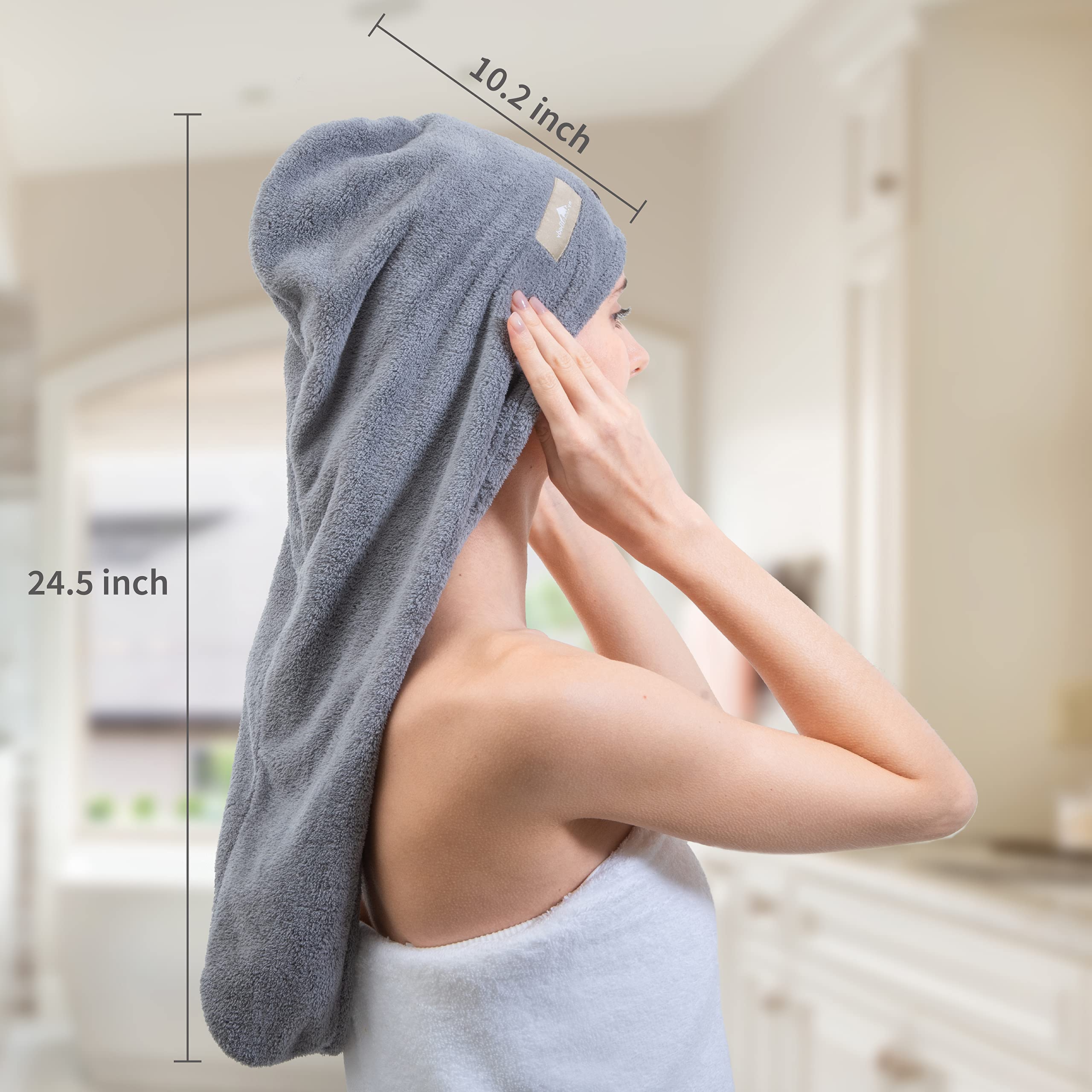 myHomeBody Hair Towel Wrap, Luxury Rapid-Dry Hair-Drying Turban, Ultra Soft and Quick Drying Absorbent Fiber, with Coconut Shell