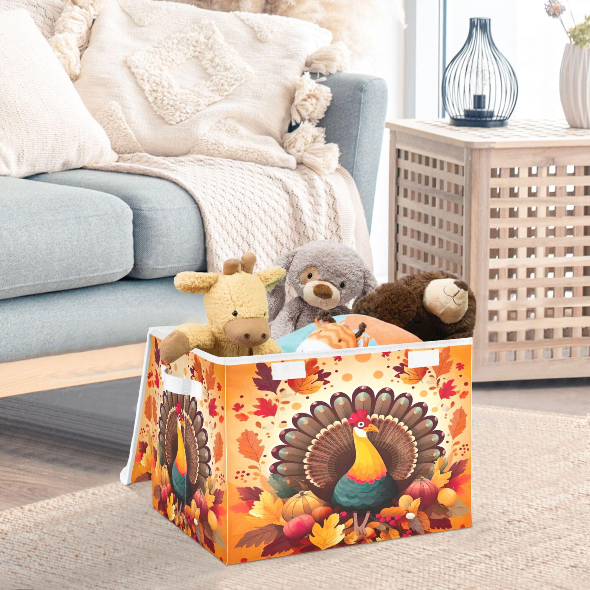 Xigua Thanksgiving Turkey Storage Bins With Lids And Carrying Handle,Foldable Storage Boxes Organizer Containers Baskets Cube Wi