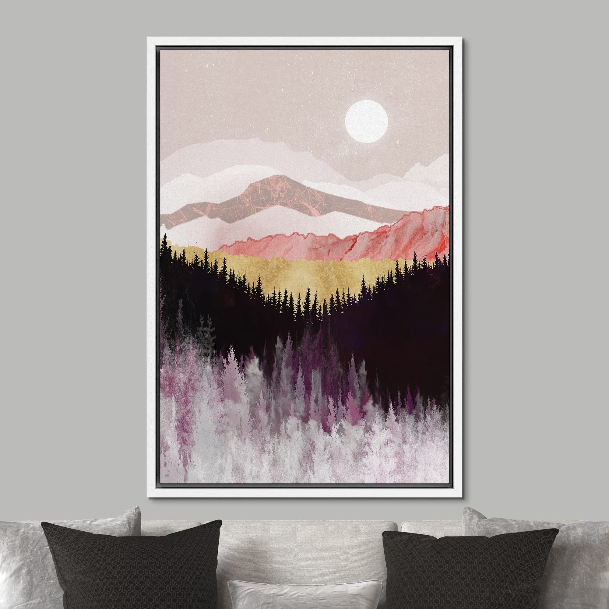 Signford Framed Canvas Print Wall Art Pastel Geometric Mountain Range Forest Nature Wilderness Illustrations Modern Art Decorati