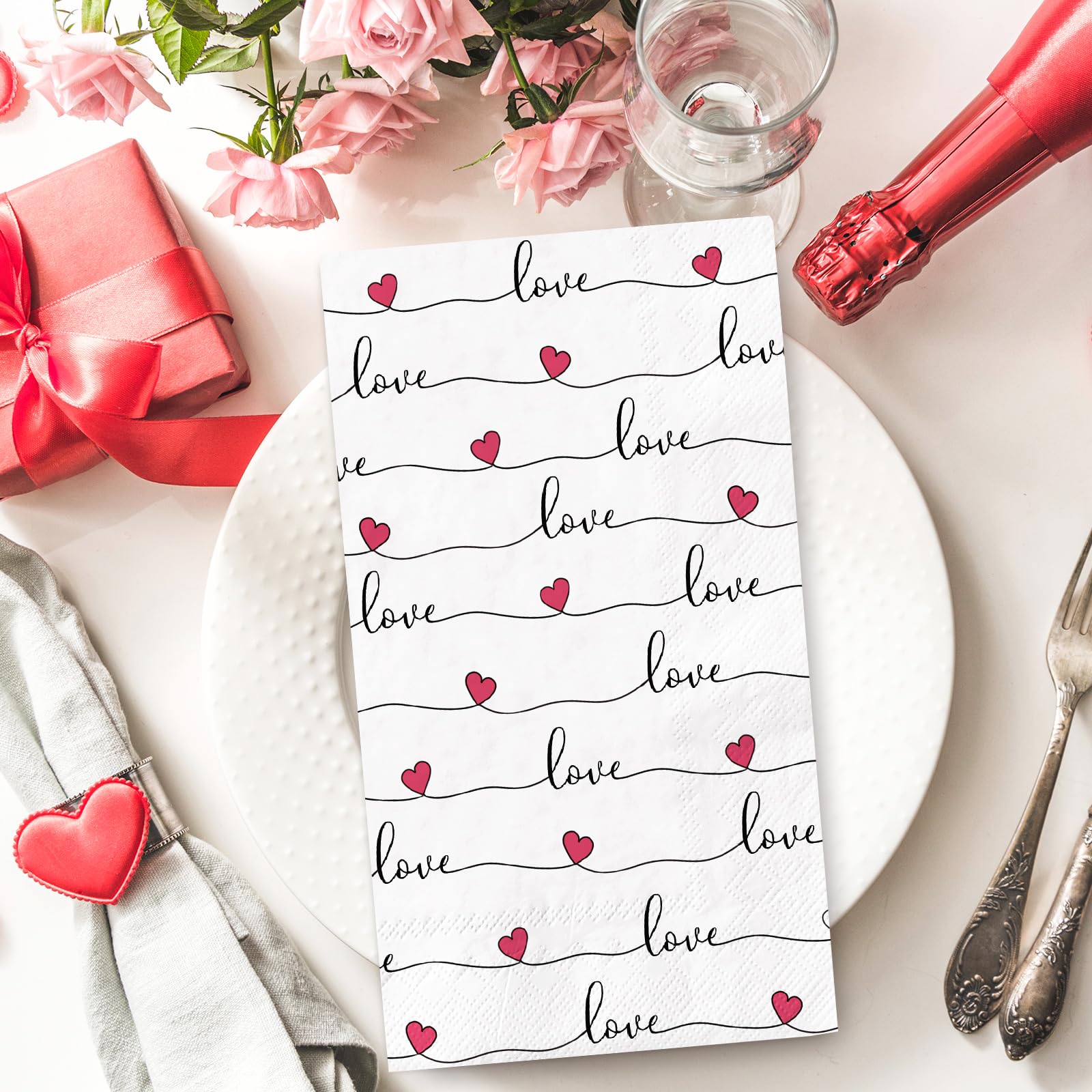 Anydesign 100Pcs Valentine'S Day Guest Napkin Love Hearts Disposable Napkins Sweet Dinner Hand Napkin For Wedding Anniversary Br
