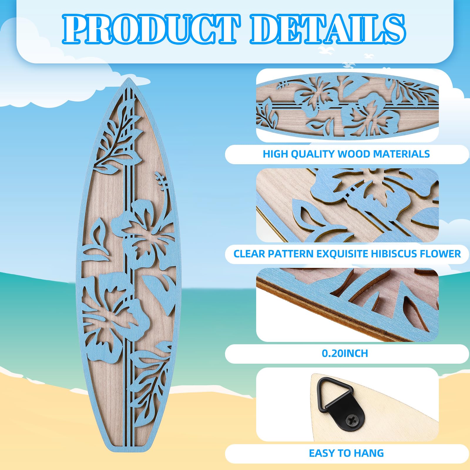 RattanView 3 Pieces Surfboard Decor for Bedroom Wooden Beach Wall Decor Summer Wood Surfboard Wall Hanging Sign for Tropical Liv