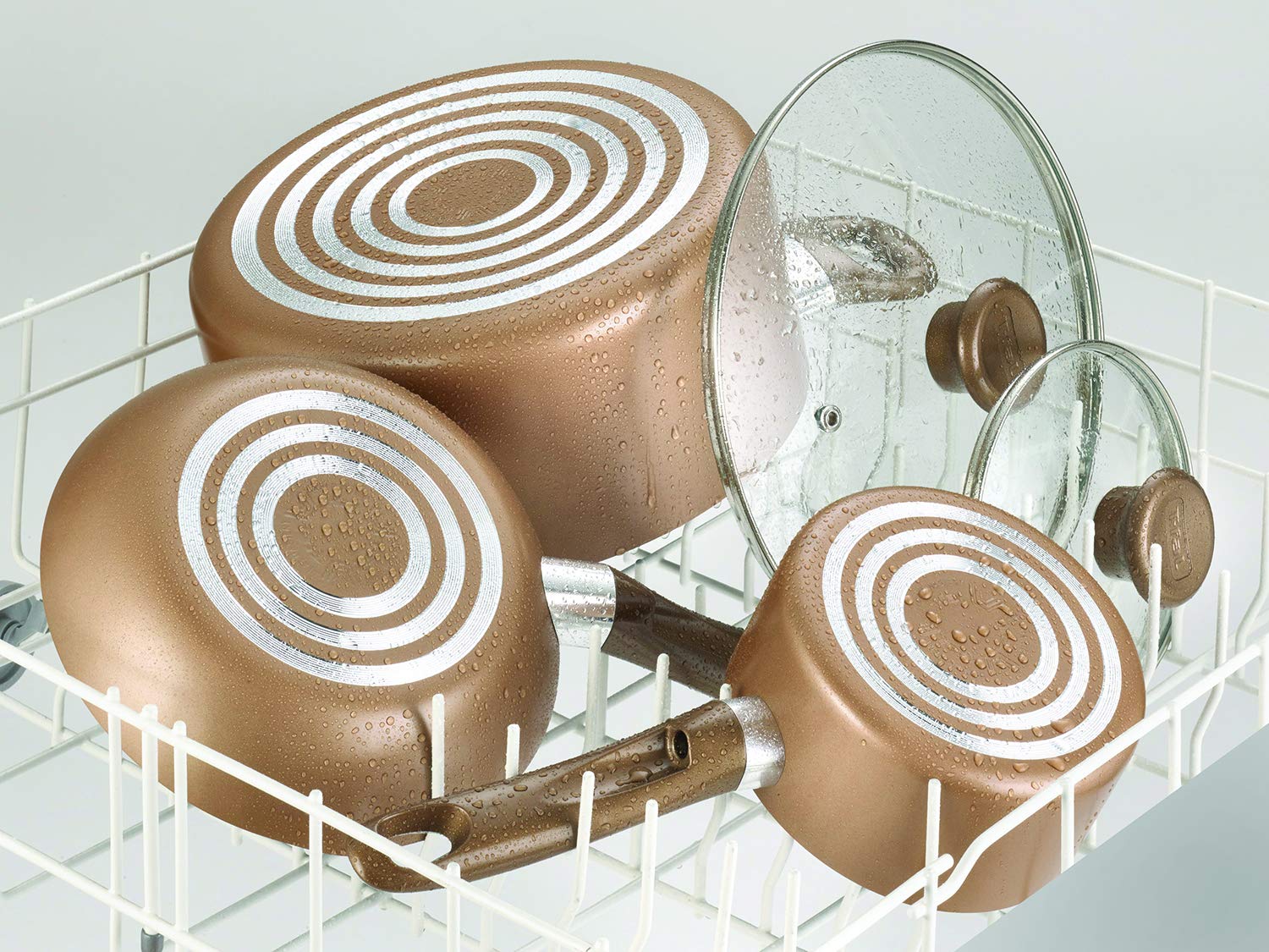 T-fal B036SE Excite ProGlide Nonstick Thermo-Spot Heat Indicator Dishwasher Oven Safe Cookware Set, 14-Piece, Bronze