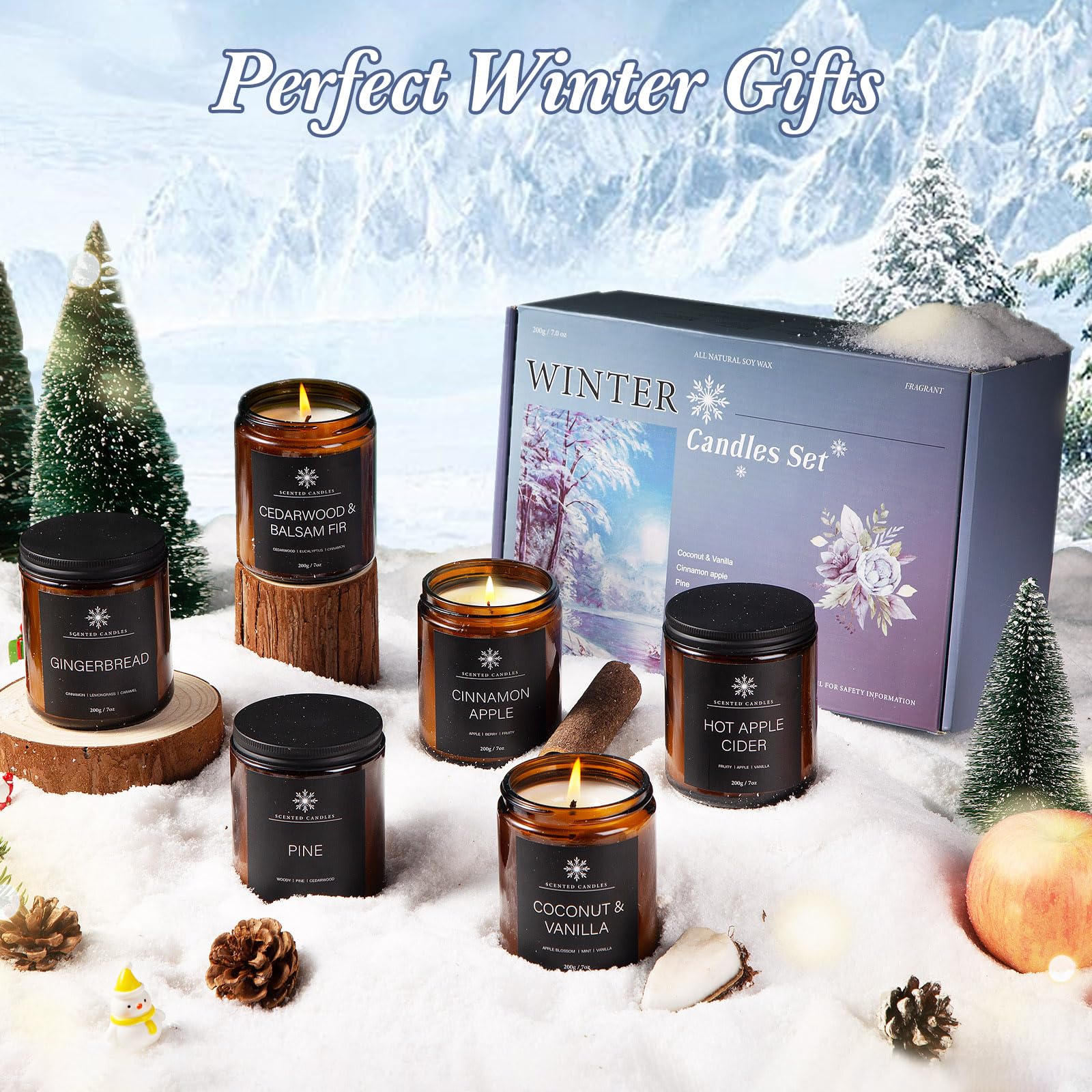 6 Pack Winter Candles for Home Scented, Aromatherapy Candles Gift for Women Men, 42oz 300 Hour Long Lasting Candles, Winter Cand