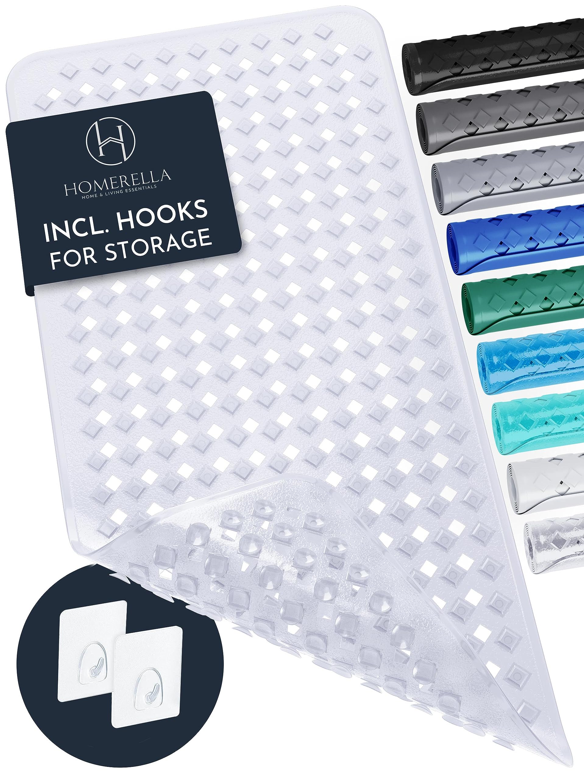 Homerella Bathtub Mat Anti-Slip Skin Sensitive 34.5 X 15.5 Inches, Incl. Hooks For Hanging | Anti-Slip Tub Mat | Shower Mat Mach
