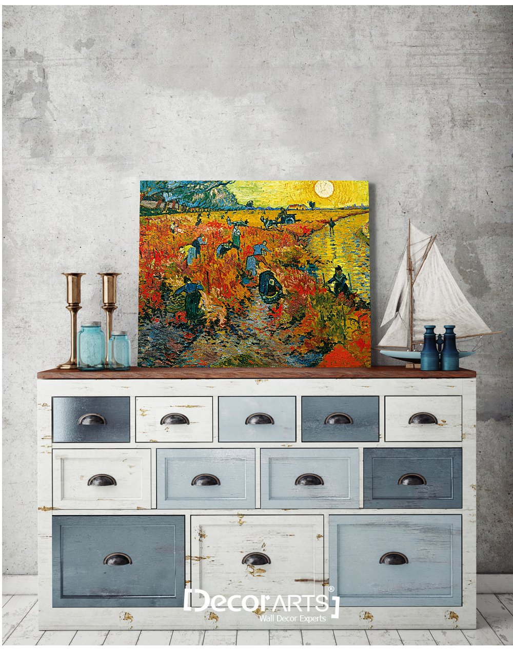 Decorarts - The Red Vineyards, Vincent Van Gogh Art Reproduction. Giclee Canvas Prints Wall Art For Home Decor 20X16, Depth 1.5
