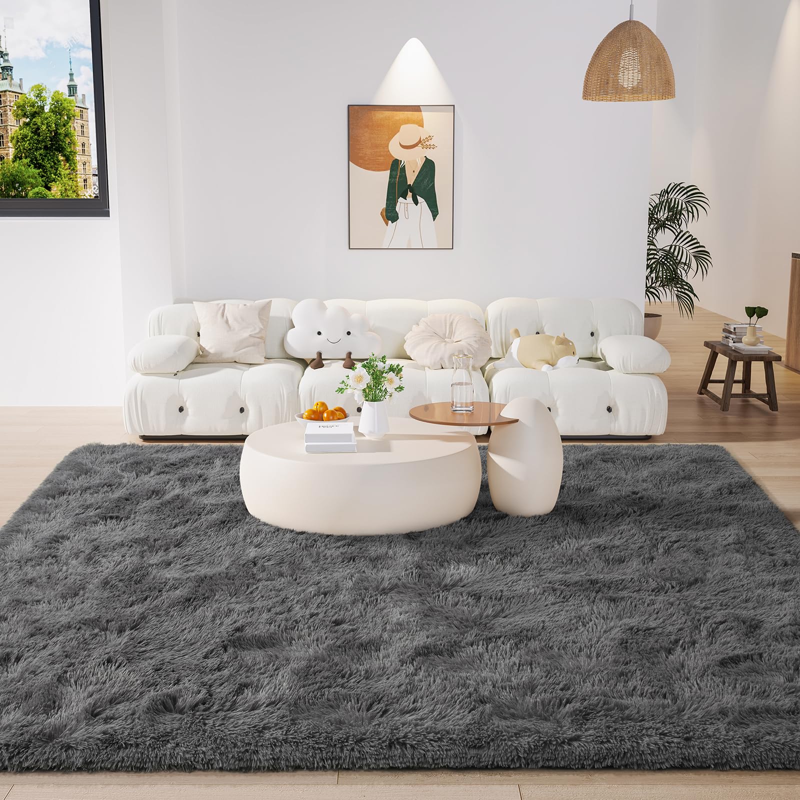 LOCHAS Ultra Soft Indoor Modern Area Rugs 3x5, Fluffy Living Room Carpets for Children Bedroom Home Decor Nursery Rug, Coal-Gray