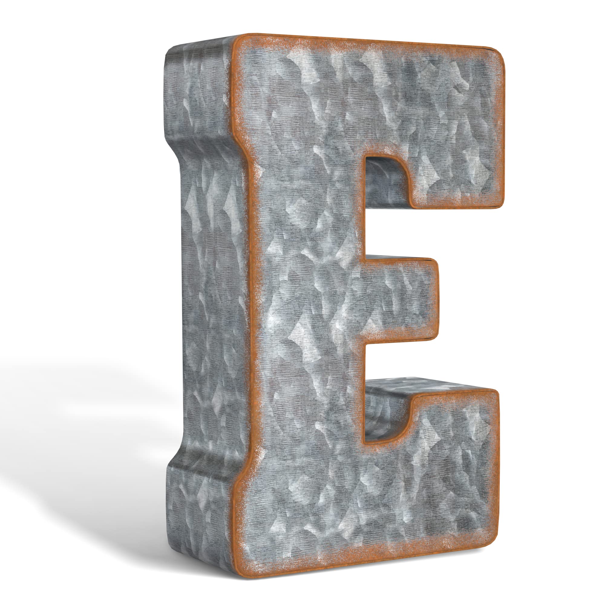 Galvanized Metal Letters for Wall Decor - 3D Letter E for Hanging or Freestanding - Unique Blend of Rustic  Vintage  Western  and Industrial Styles - Fits for Living Room  Lobby  Kitchen  Bedroom Decoration - Height 7 Inch