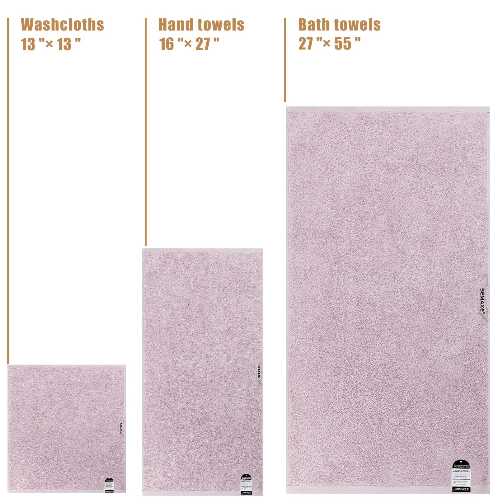 Semaxe 18-Pack Bath Towel Set Include 6 Bath Towels, 6 Hand Towels, 6 Wash Cloths, 100% Cotton Bathroom Towels With Hanging Loop