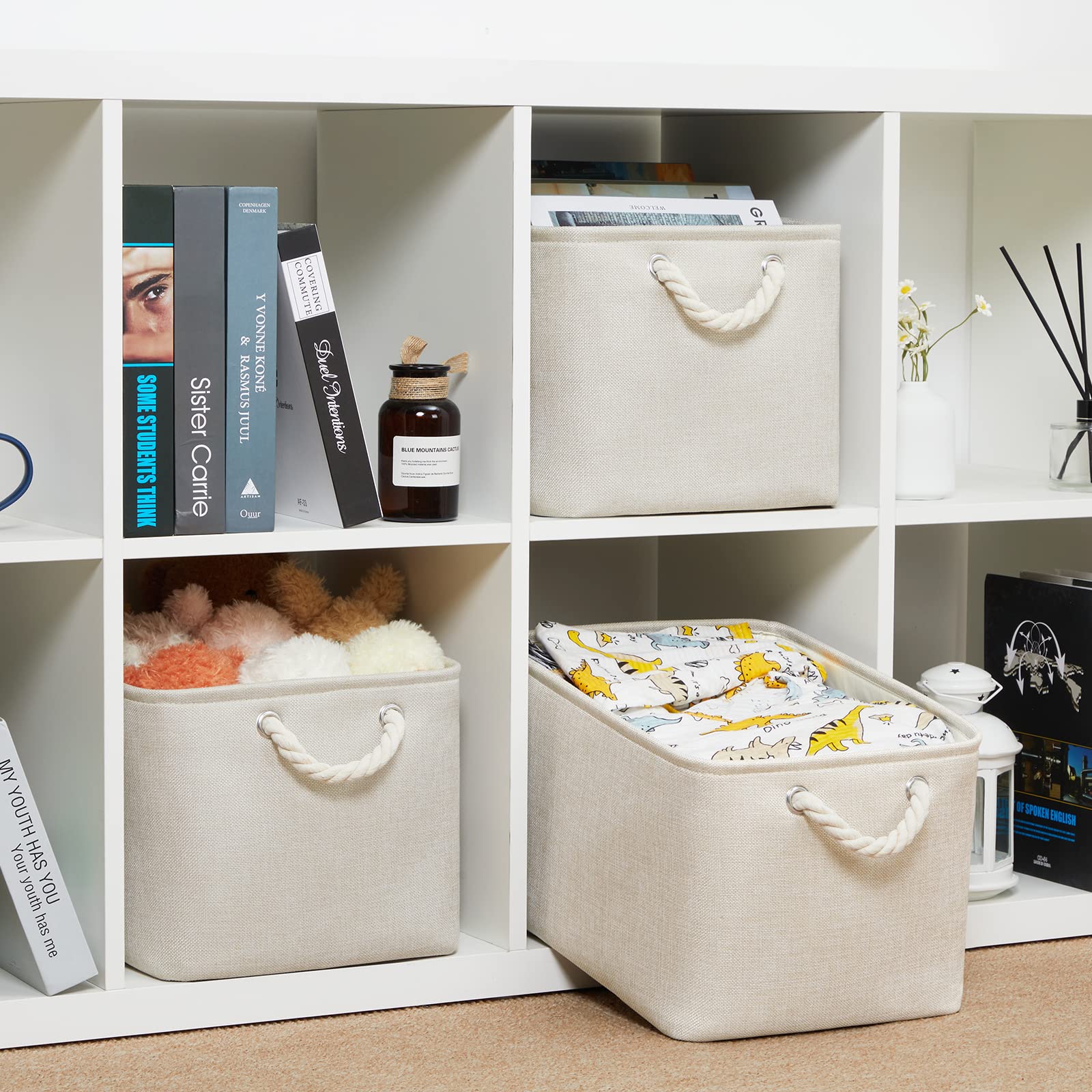 Bidtakay Baskets Collapsible Large Toy Storage Baskets For Organizing Set Of 3 Closet Organizer Linen Cream Storage Bins 15 X 11