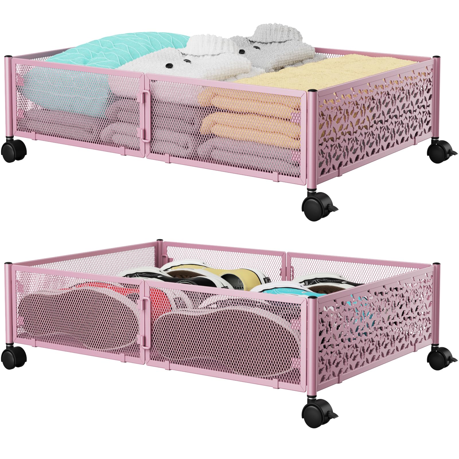 Under Bed Storage, Under the Bed Storage Containers with Wheels, Under Bed Shoe Storage Organizer Drawer for Bedroom Clothes Sho