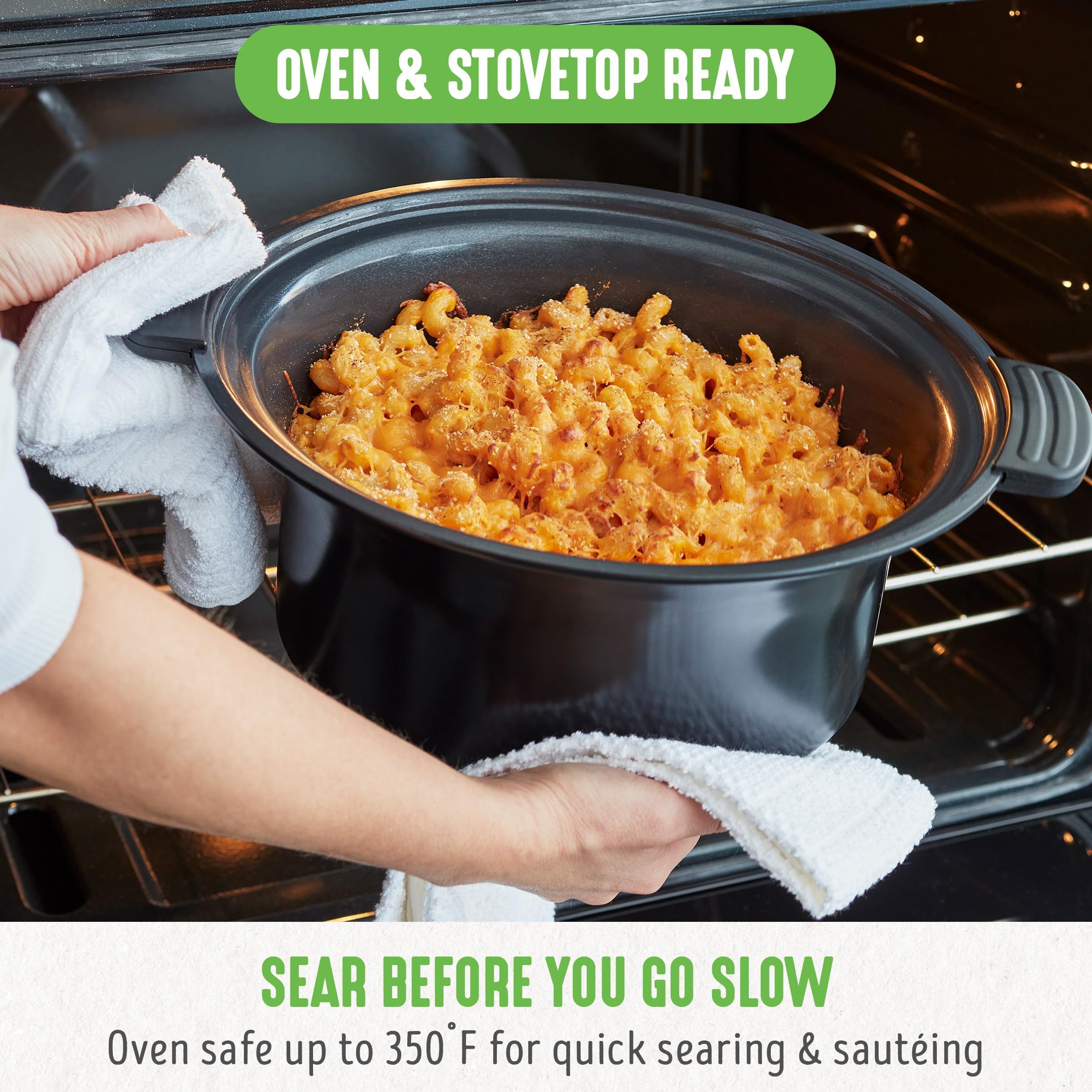 GreenLife 6QT Slow Cooker, PFAS-Free Ceramic Nonstick, Programmable, White, Model CC004774-001, Dishwasher Safe, Keep Warm Feature