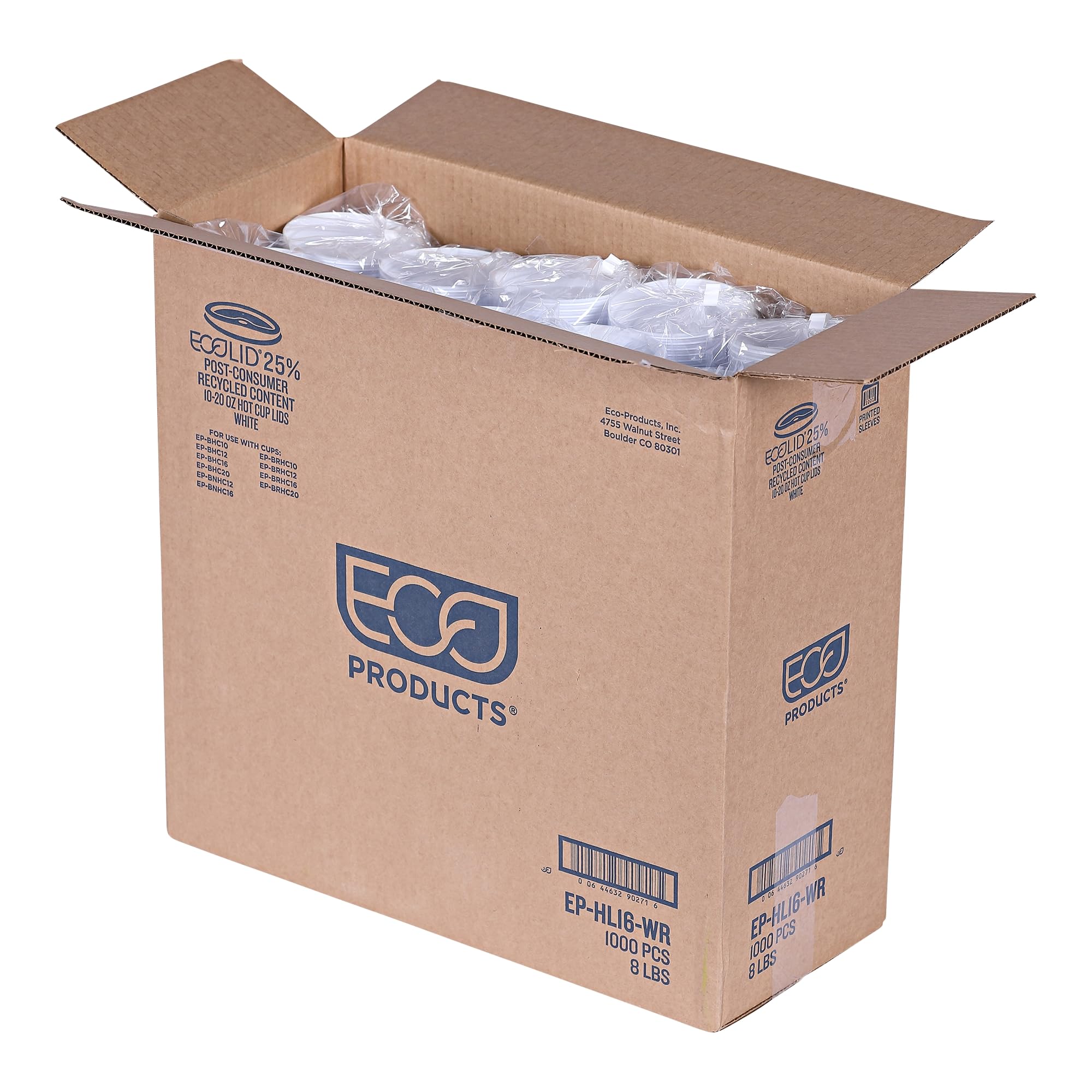 Eco-Products Ecolid 25% Recycled Content Hot Cup Lids, Fits 10 To 20 Oz Hot Cups, White, Case Of 1000 (Ep-Hl16-Wr)
