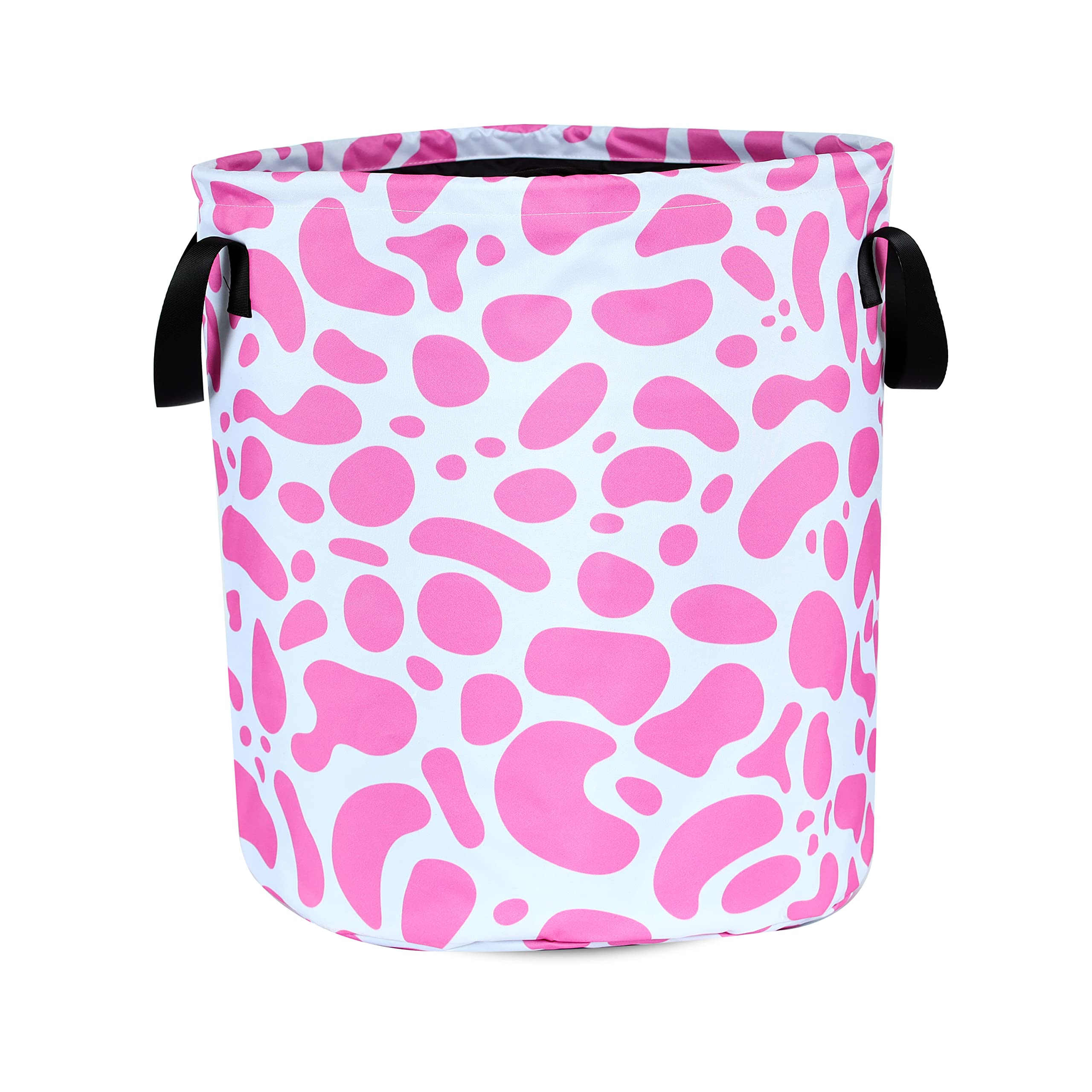 Pink Cow Print Laundry Basket Animal Foldable Waterproof Oxford Cloth Funny Tote Bag Laundry Hamper Clothes Storage Bucket Toy O