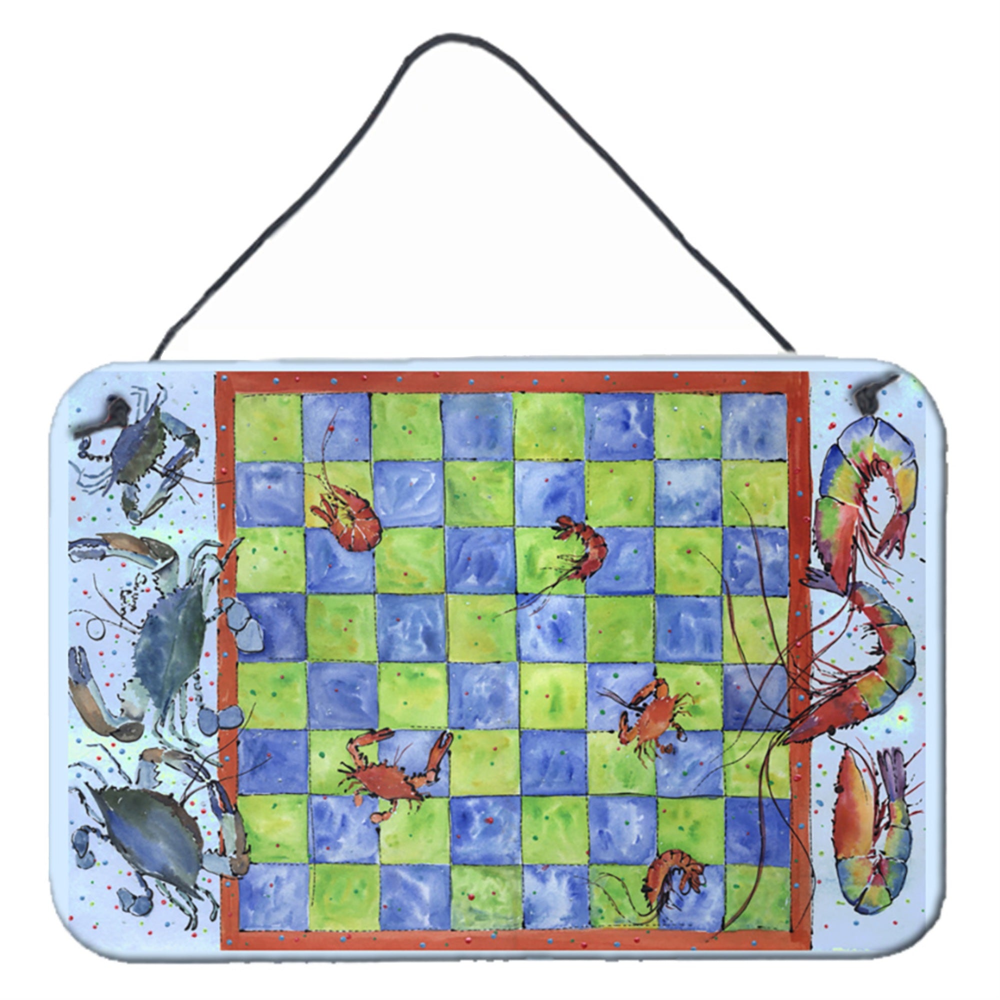 'Caroline'S Treasures Crab And Shrimp Checkerboard Aluminum Metal Wall Or Door Hanging Prints, 8 X 12''''''