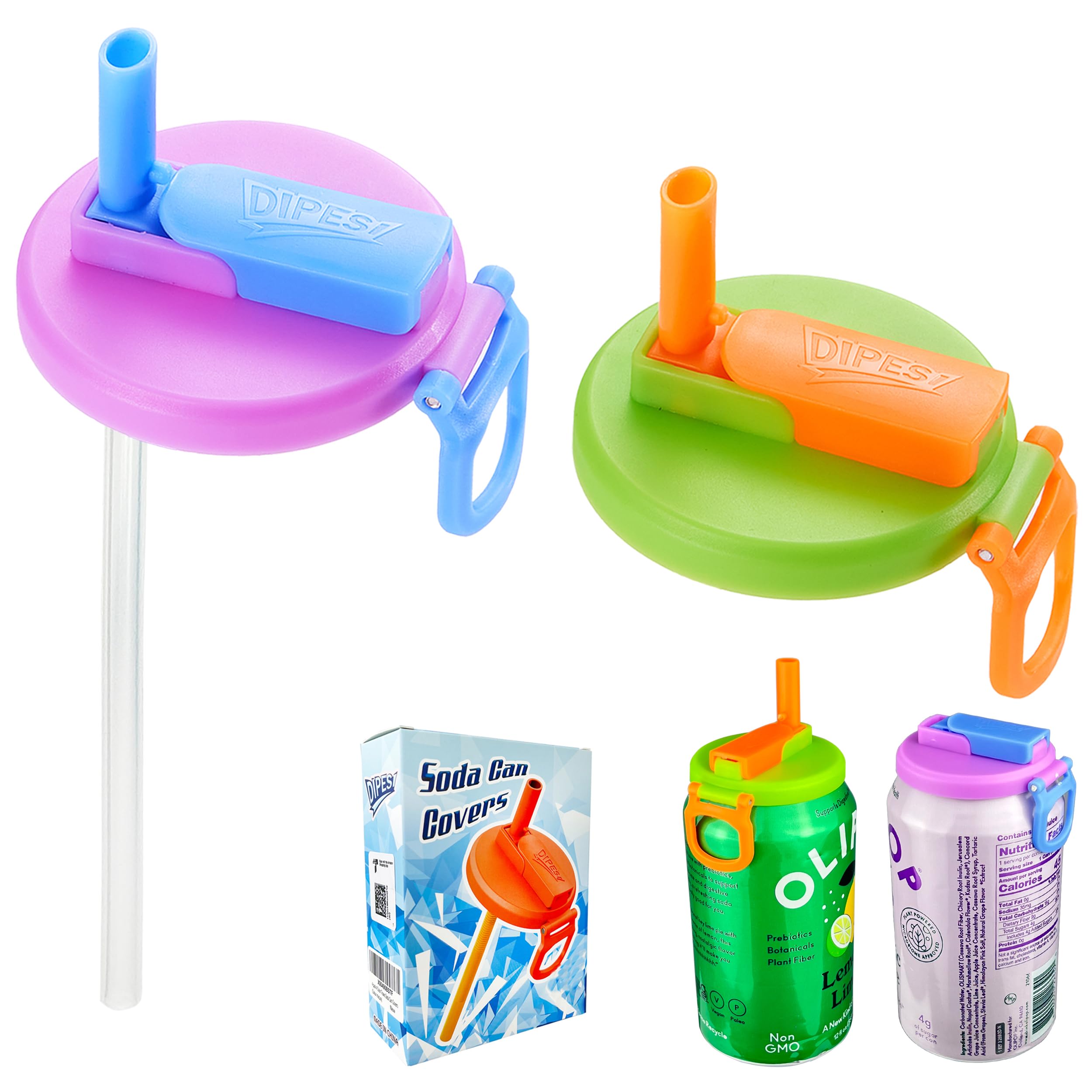 2 Color Soda Can Lids With Straw- Set Of 2, Reusable Pop Can Lids For Canned,Bpa-Free Can Covers For Soda, Leak-Proof Design(Pur