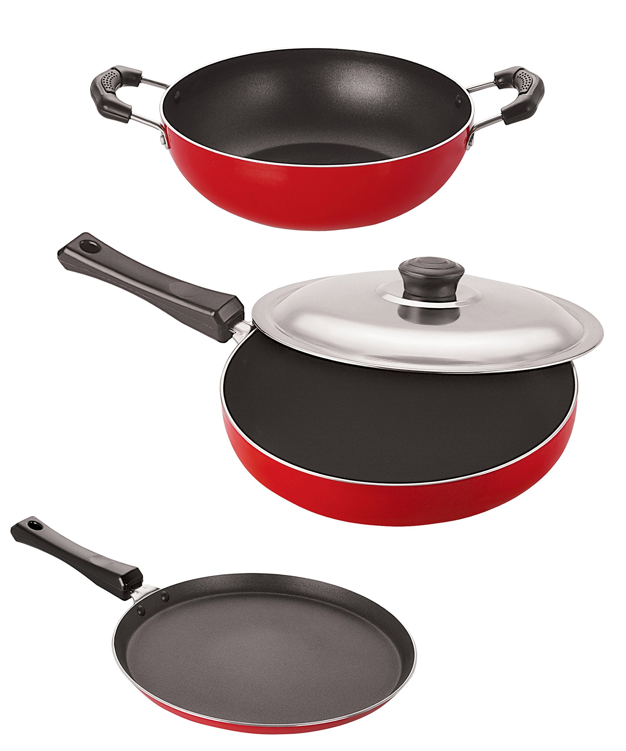 Nirlon NonStick Aluminium 3 Piece Tawa Fry Pan And Kadai Combo Set Offer, 2.6Mm_Ft10_Fp13_Kd10