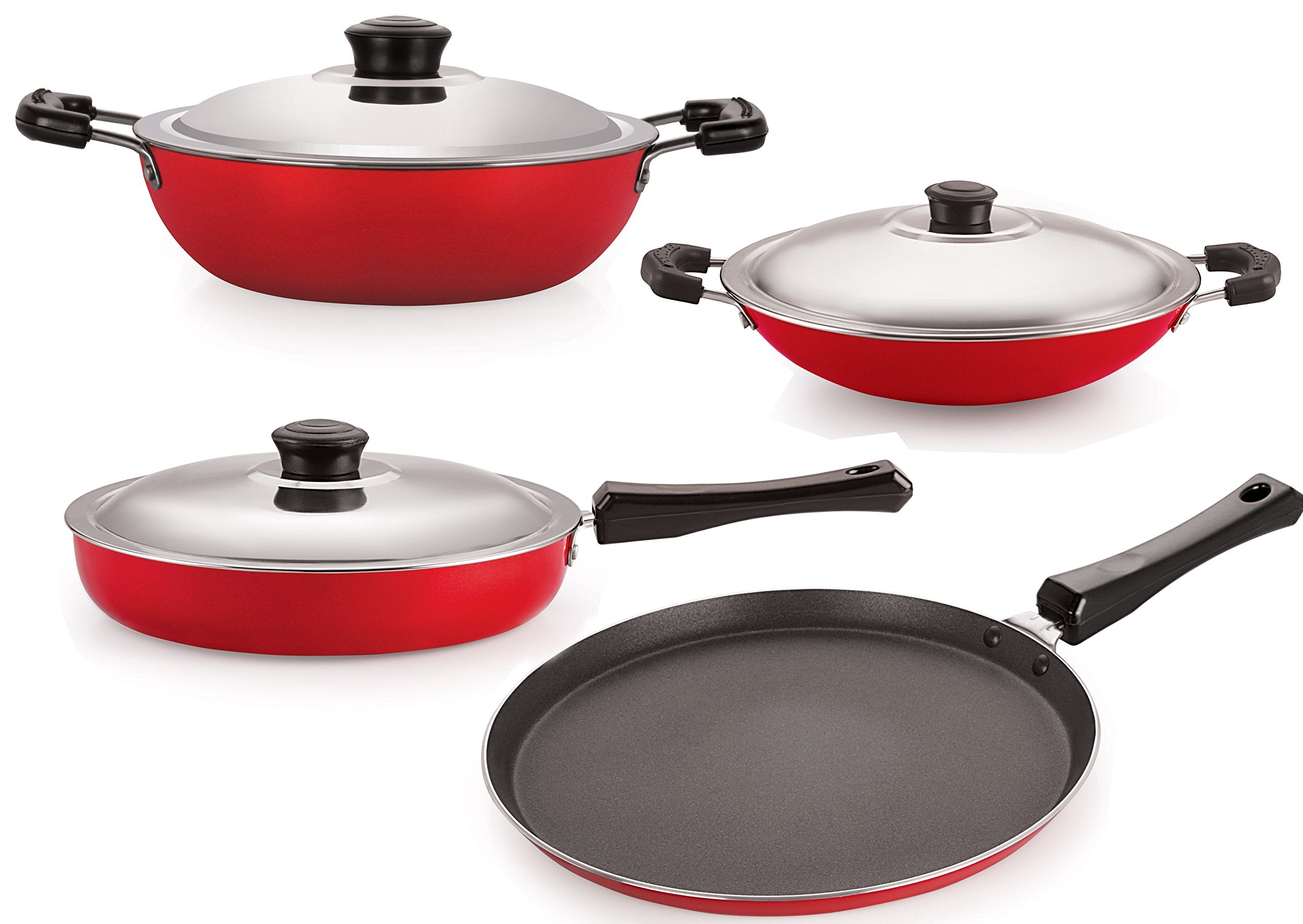 Nirlon NonStick Cookware Kitchen Cooking Utencil Combo Set, (26_Fp12_Dkdm_Ch_Ft10),Gas Compatible
