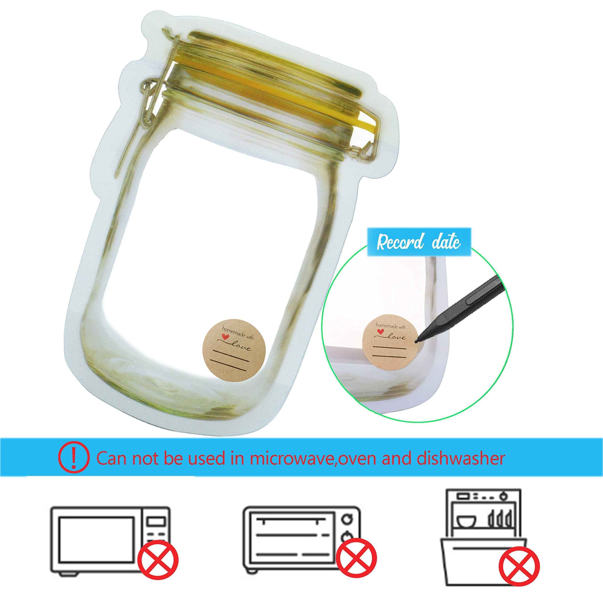 Laffeya Candy Nut Bag, 24Pcs Mason Jar Bag, Reusable Bags, Fresh Bags, Leakproof Snacks Sealed Storage Bags, Food Saver Bags