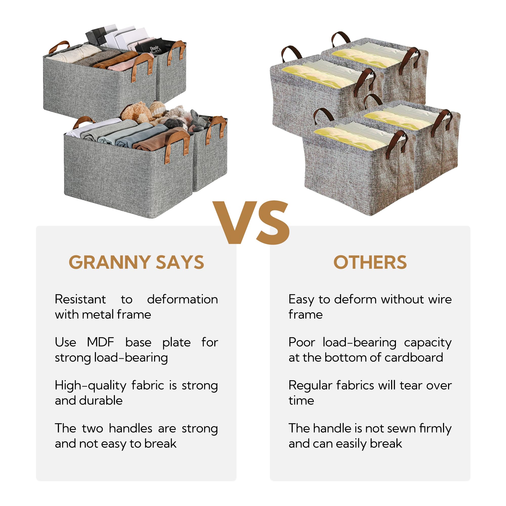 Granny Says Closet Storage Bins, Gray Storage Bins With Handles Metal Frame, Linen Closet Organizers And Storage Baskets Large,