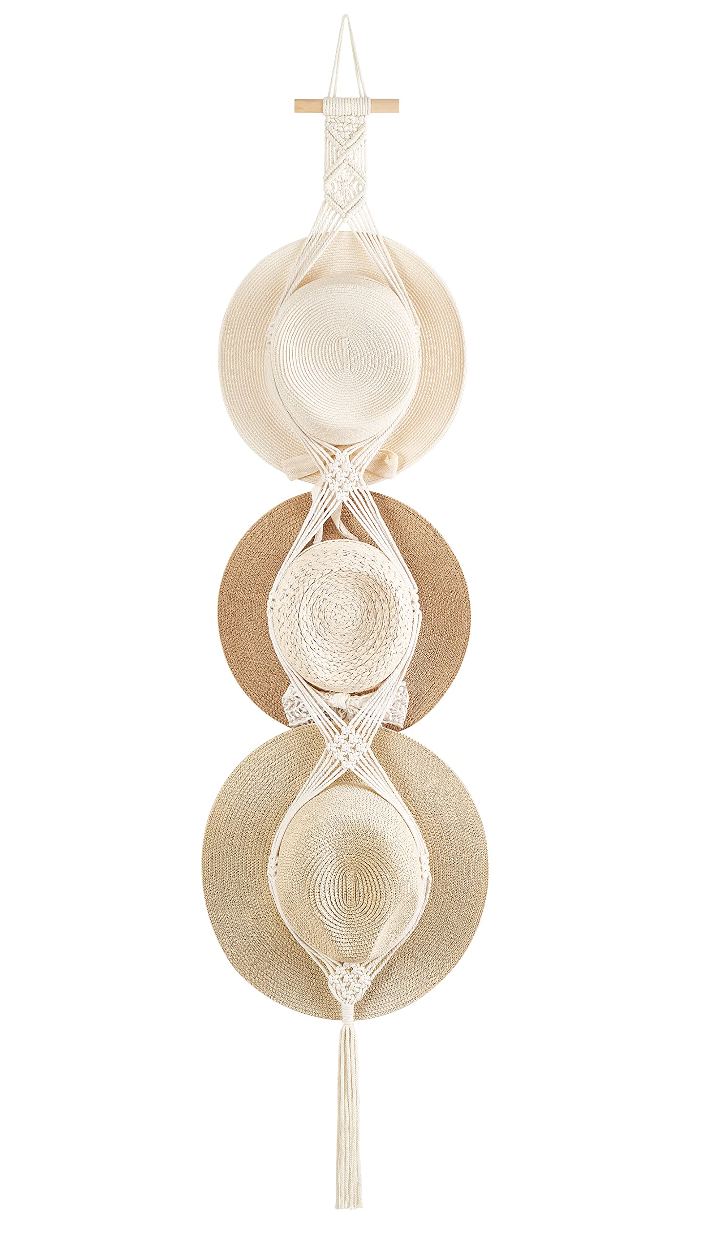 Dahey Macrame Hat Hangers Hat Rack For Wall Cowboy Hat Organizer Hanging Display Hand Weaving Bobo Hat Holder Western Decor For