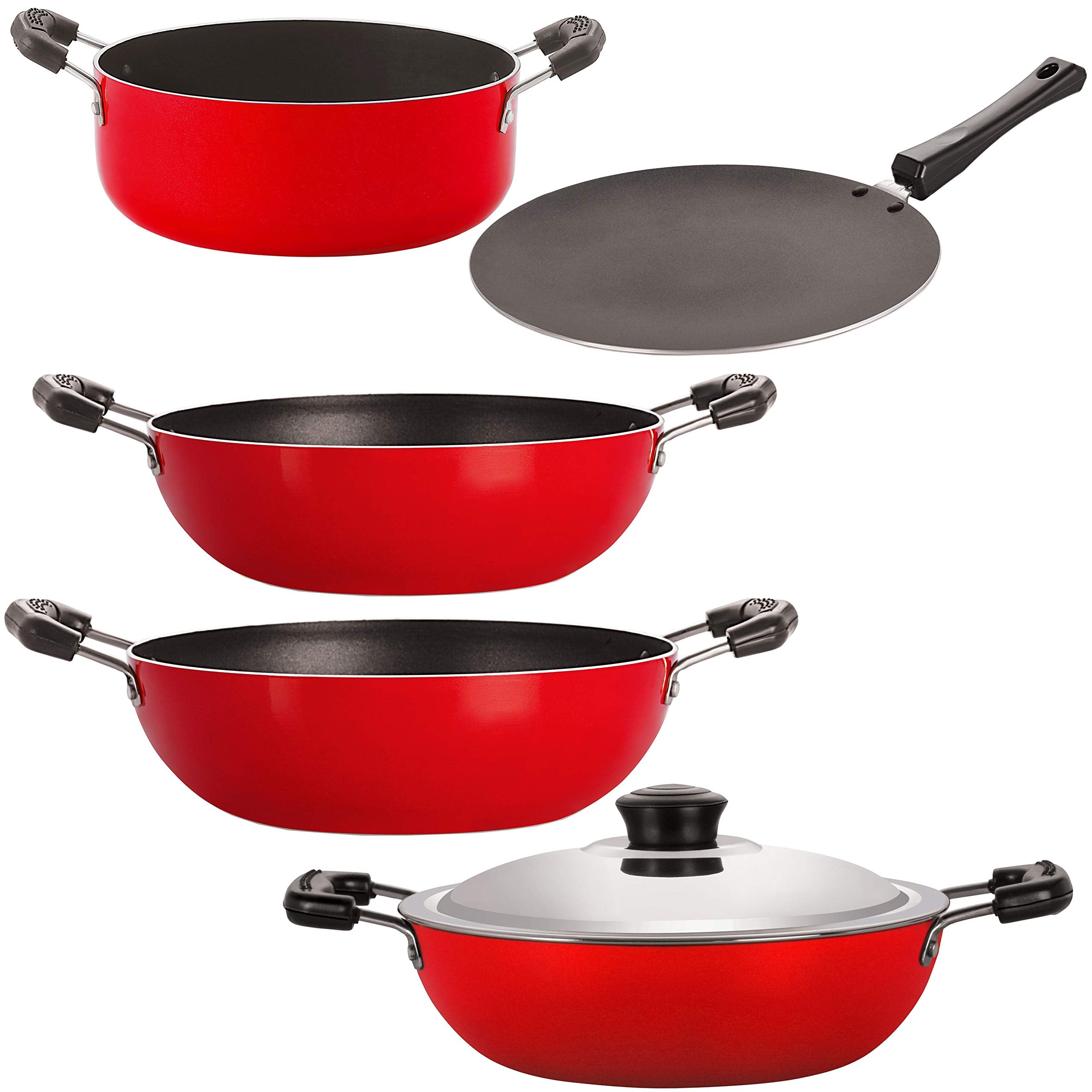 Nirlon NonStick Pfoa Free Stain Resistance NonInduction Kitchen Essential Combo Item Set With Bakelite Handle
