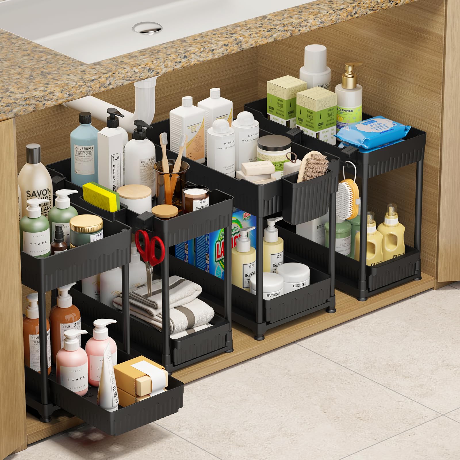 Sevenblue 4Pack 2Tier Under Sink Organizer with Pull Out Drawers