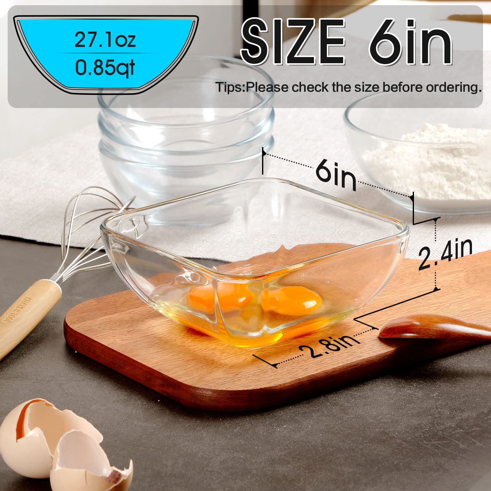 Nutriups Glass Bowl Glass Mixing Bowls Set Glass Salad Bowls Glass Cereal Bowls Glass Serving Bowls Microwave Safe Clear Glass B