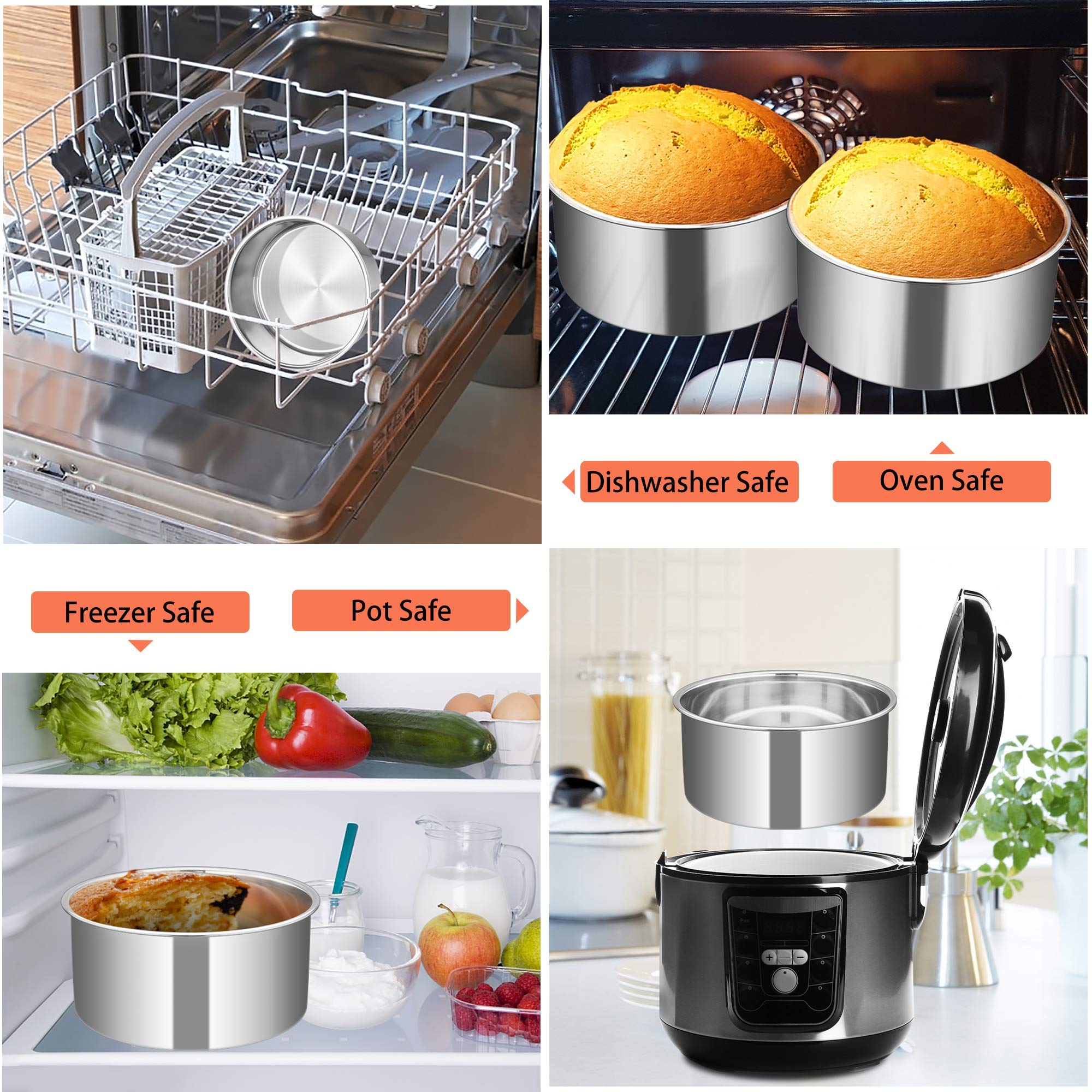 TeamFar 6 Inch Cake Pan Set of 3  6 x 3 Round Cake Pan Deep Tier Baking Cake Pans Stainless Steel  For Birthday Wedding Party  Healthy & Toxic Free  Deep & Straight Size  Oven & Dishwasher Safe