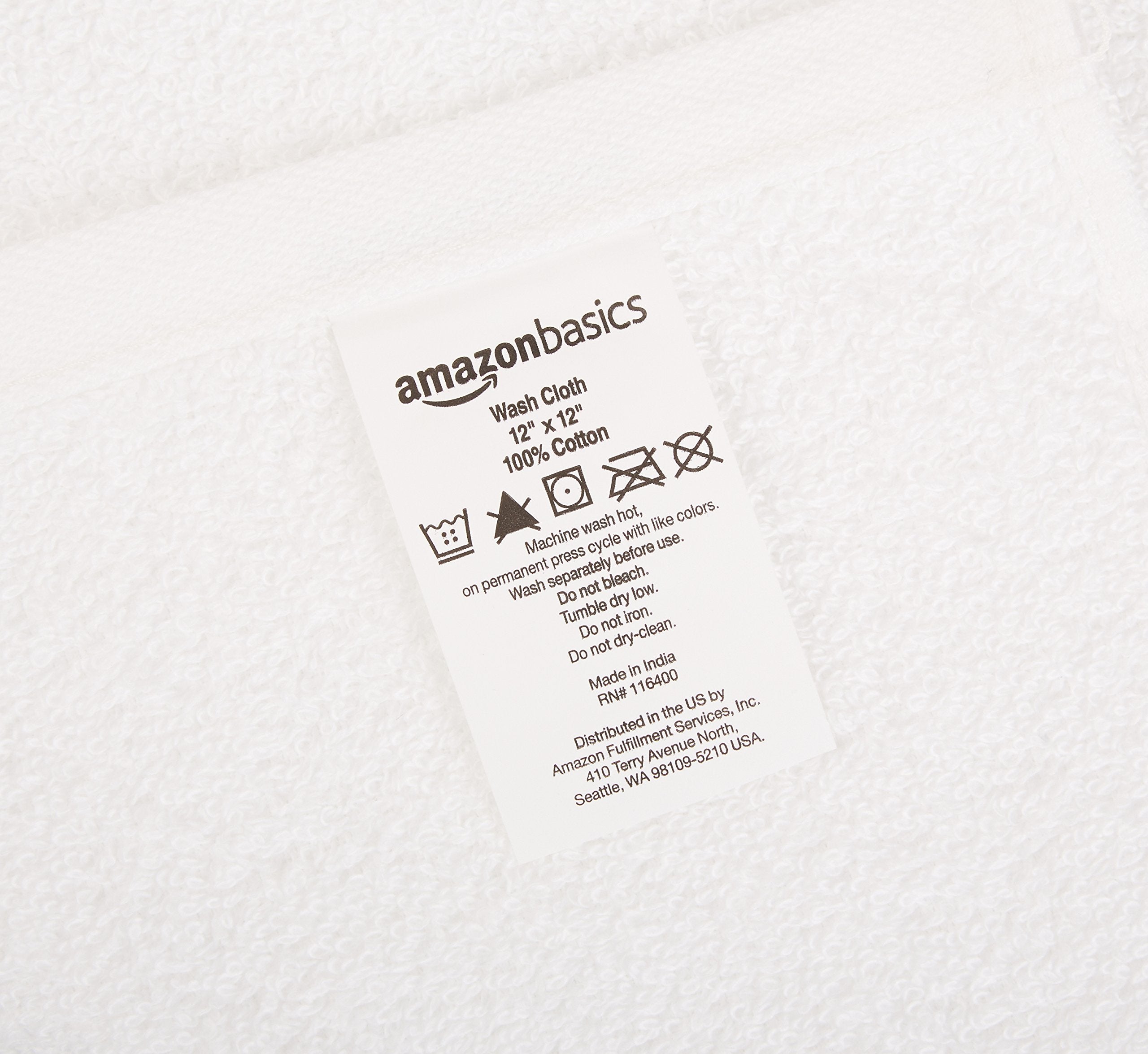 Amazon Basics Washcloth For Bathroom, 100% Cotton Extra Absorbent , Fast Drying - Salon Towels - 24-Pack, White, 12 X 12 Inches
