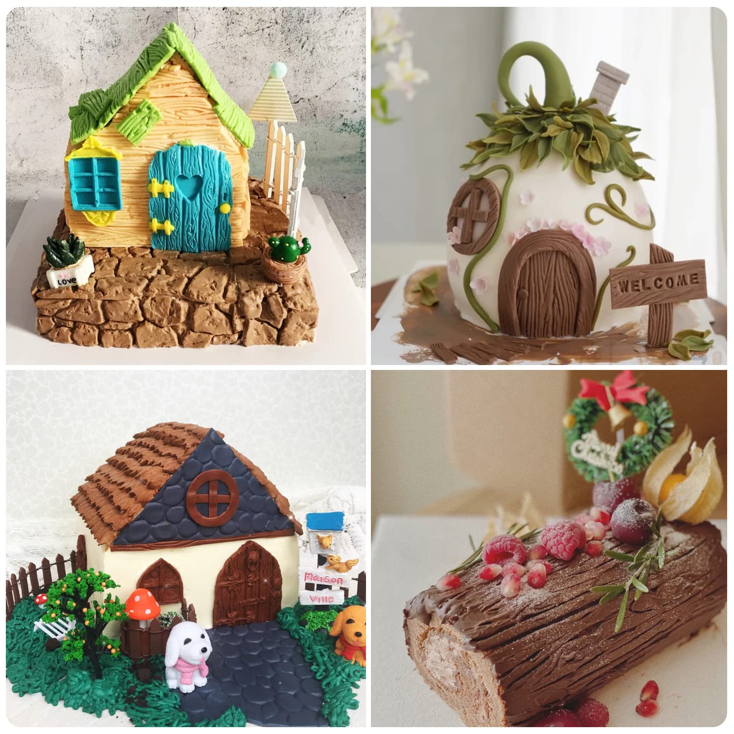 Mujiang Rock Brick Wall Texture Fondant Molds Wood Grain Tree Bark Silicone Impression Mat For Diy Cake Decoration Cupcake Toppe