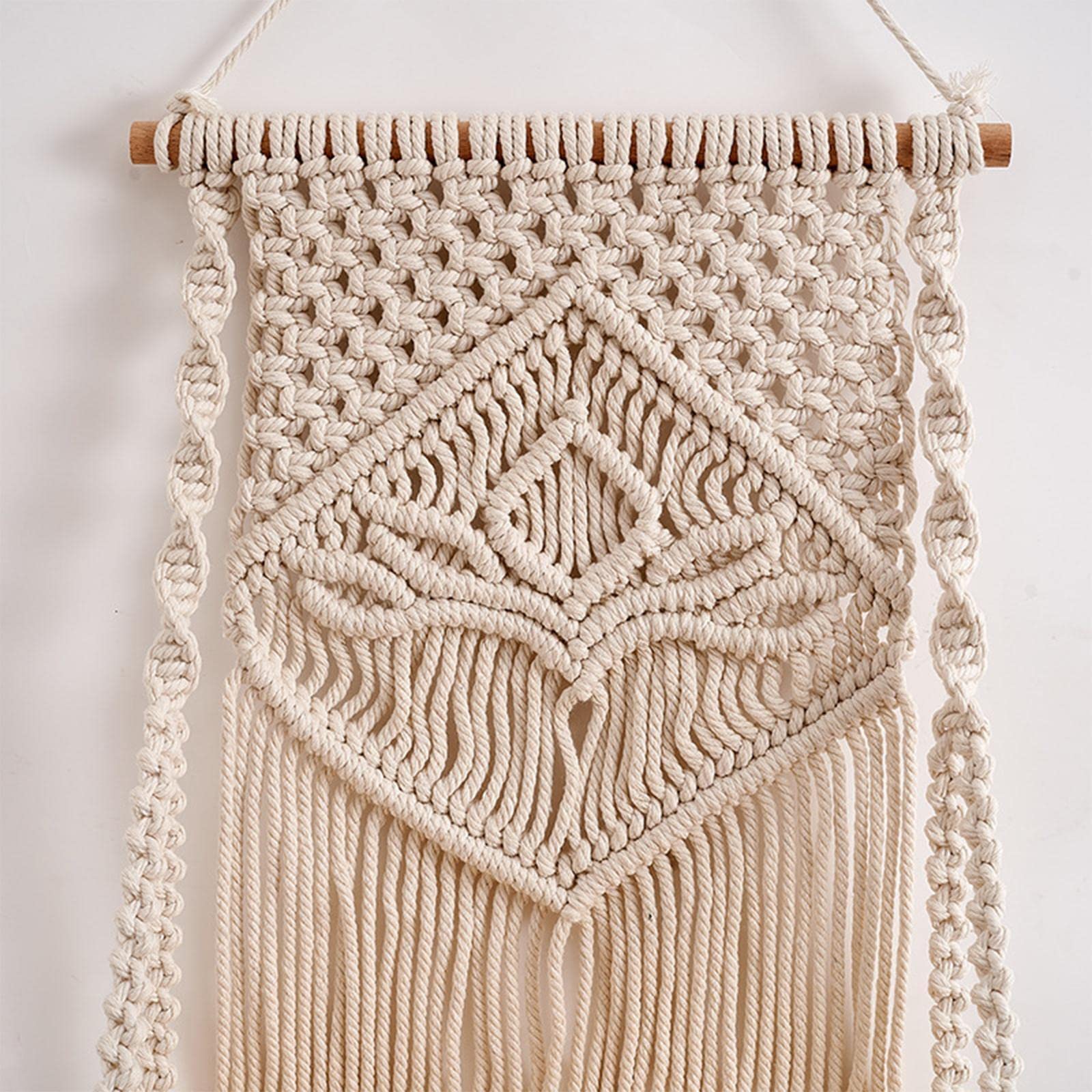 Decazone Macrame Indoor Wall Hanging Shelf Chic Decor Wood Floating Boho Shelves with Wooden Dowel Hand Woven Bohemian Decor for