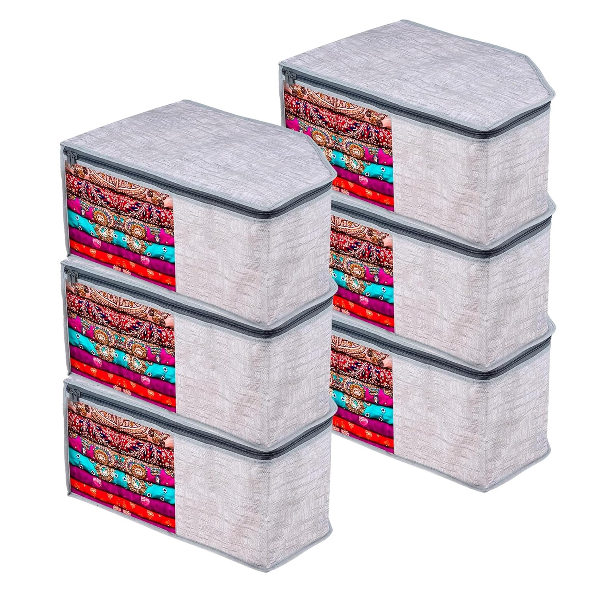Kuber Industries (Pack Of 6) Blouse Cover | Jute-Printed | Clothes Storage Bag | Wardrobe Organiser With Zipper | Side Transpare