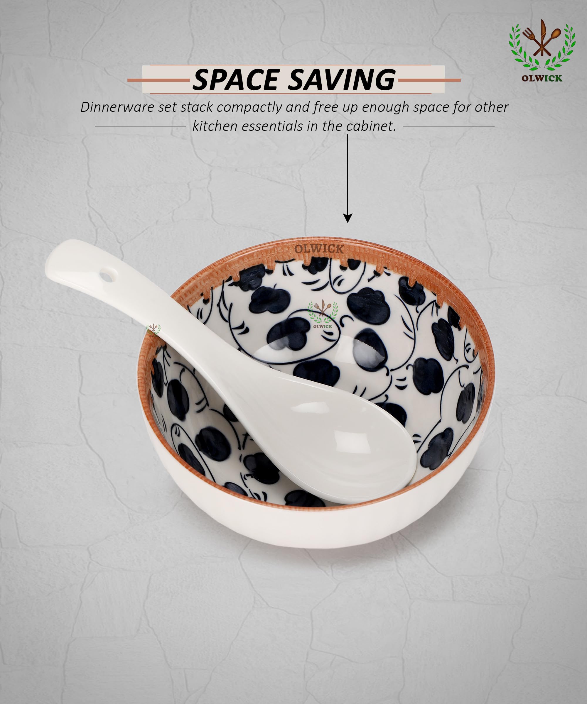 OLWICK 14 Piece Ceramic Bowls and Plates Set for Cereal, Soup, Pasta, Oatmeal, Salad and Rice with Beautiful Gift Box Packed (4B