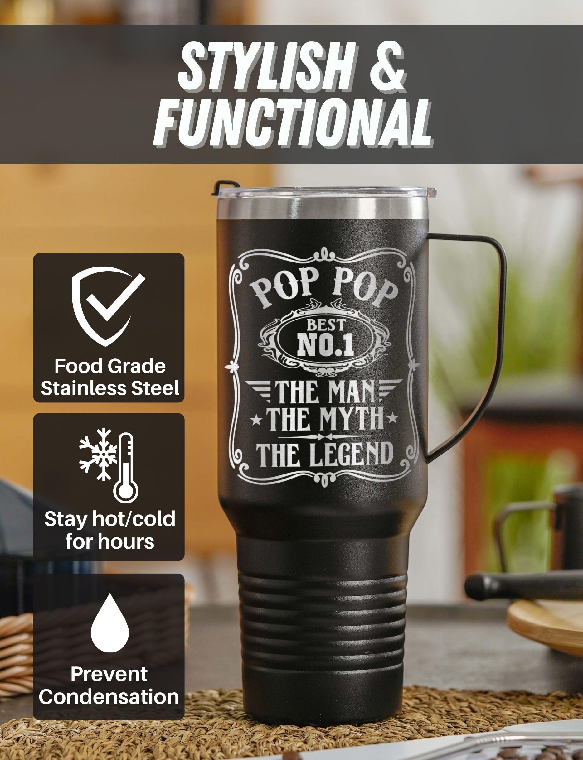 Onebttl Grandpa 40Oz Tumbler With Handle, Presents From Grandkids For Father'S Day, Christmas, Birthday, Retirement, Stainless S